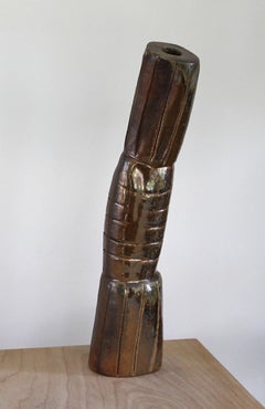 "VERTICAL 4", sculpture, clay, ceramic, abstract, tribal, pattern, tower, column
