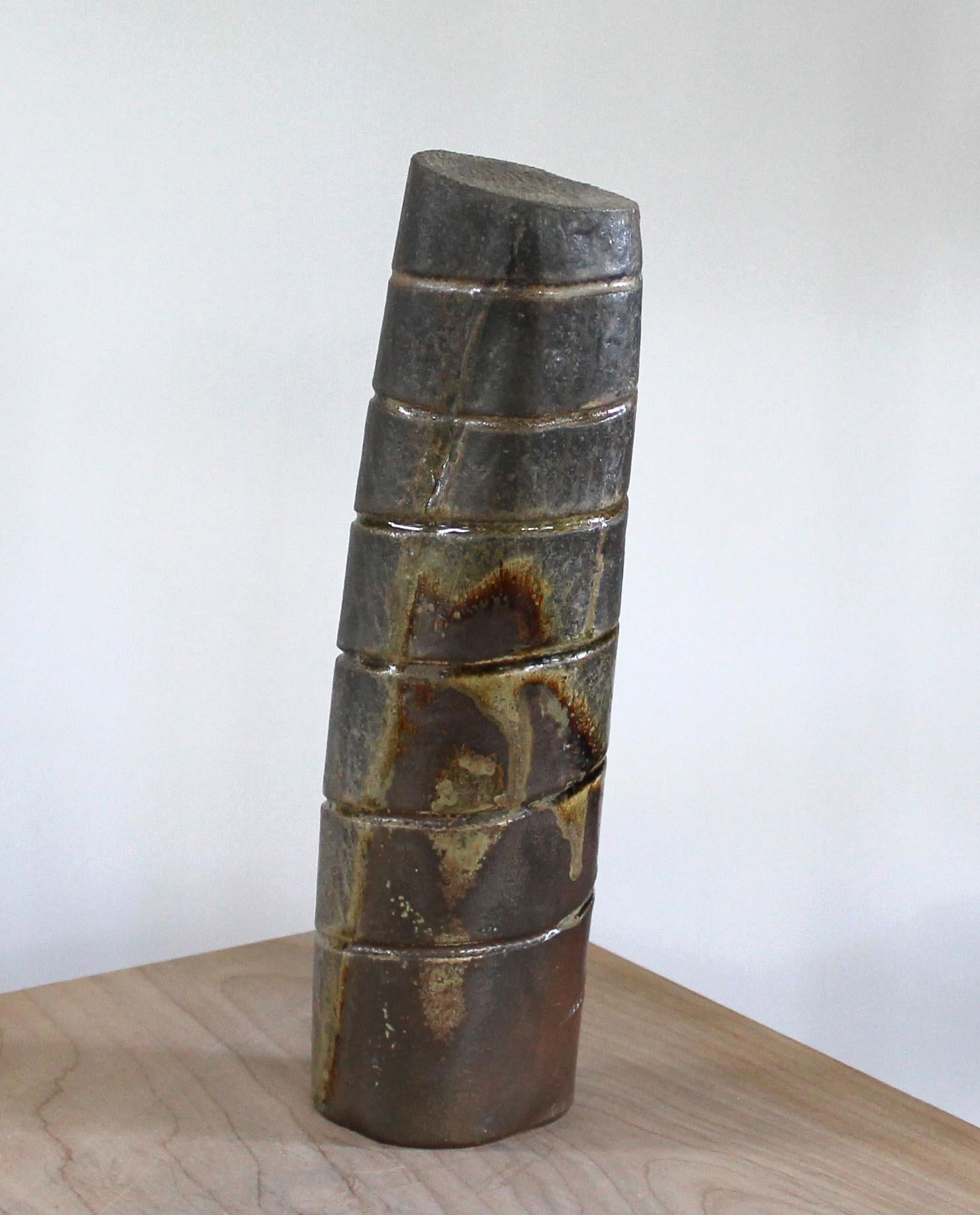 "VERTICAL 7", sculpture, clay, ceramic, abstract, tribal, pattern, tower, column - Mixed Media Art by Harold Wortsman