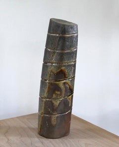 « VERTICAL 7 », sculpture, argile, céramique, abstrait, tribal, motif, tour, colonne
