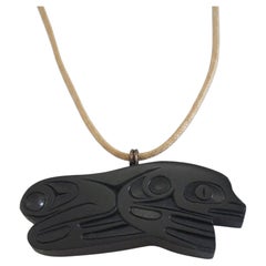 HAROLD YELTATZIE - Haida Argillite 'Frog' Pendant Necklace - Canada - Circa 2002