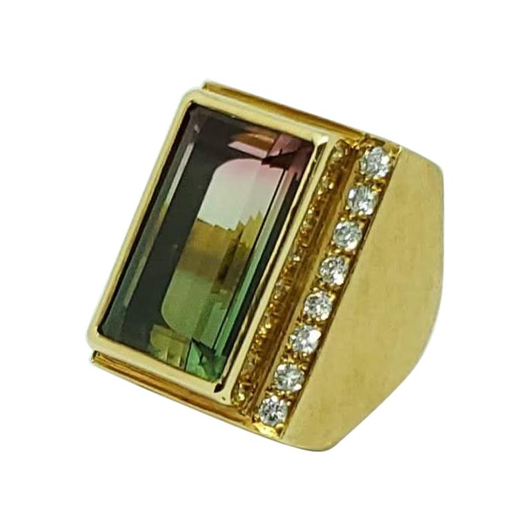 Haroldo Burle Marx 18 Karat Gold Bi-Colored Tourmaline and Diamond Ring For Sale