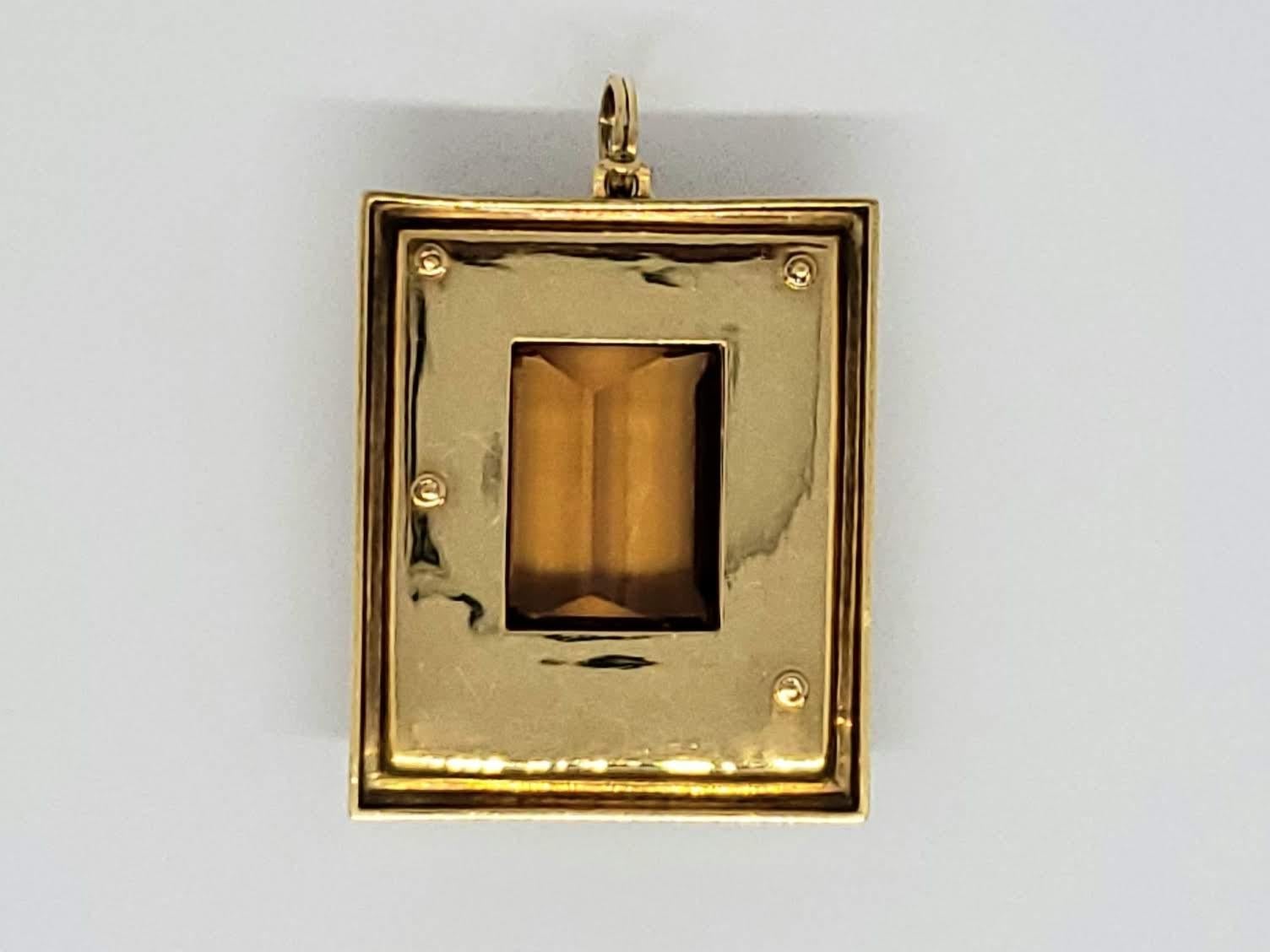 Women's or Men's Burle Marx 18 Karat Gold Imperial Topaz and Diamond Pendant For Sale