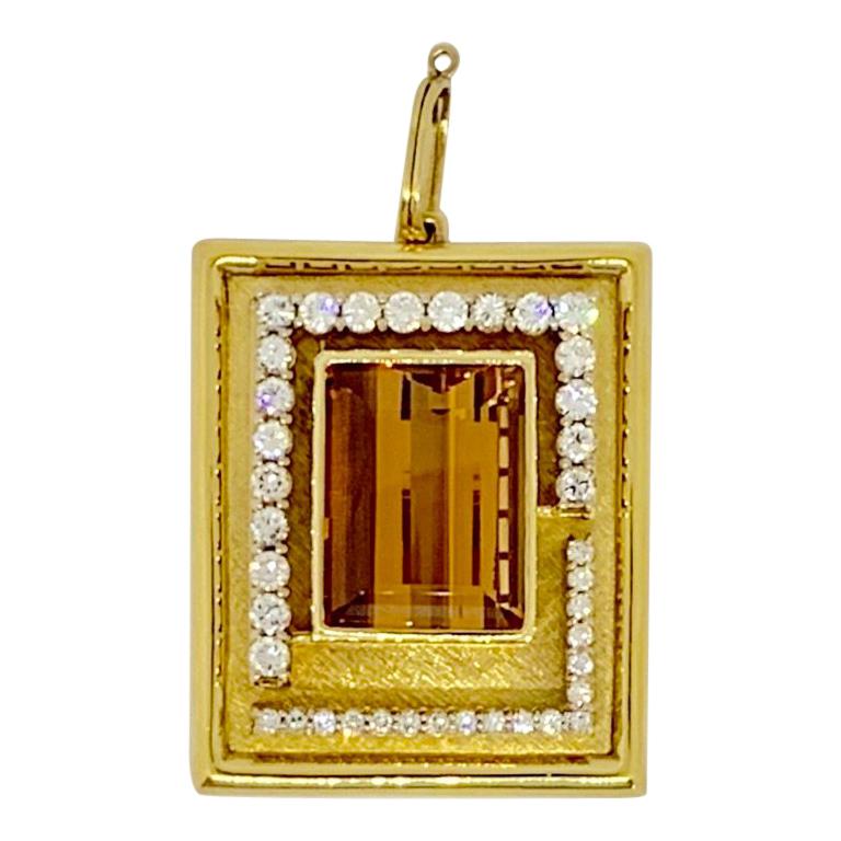 Burle Marx 18 Karat Gold Imperial Topaz and Diamond Pendant For Sale