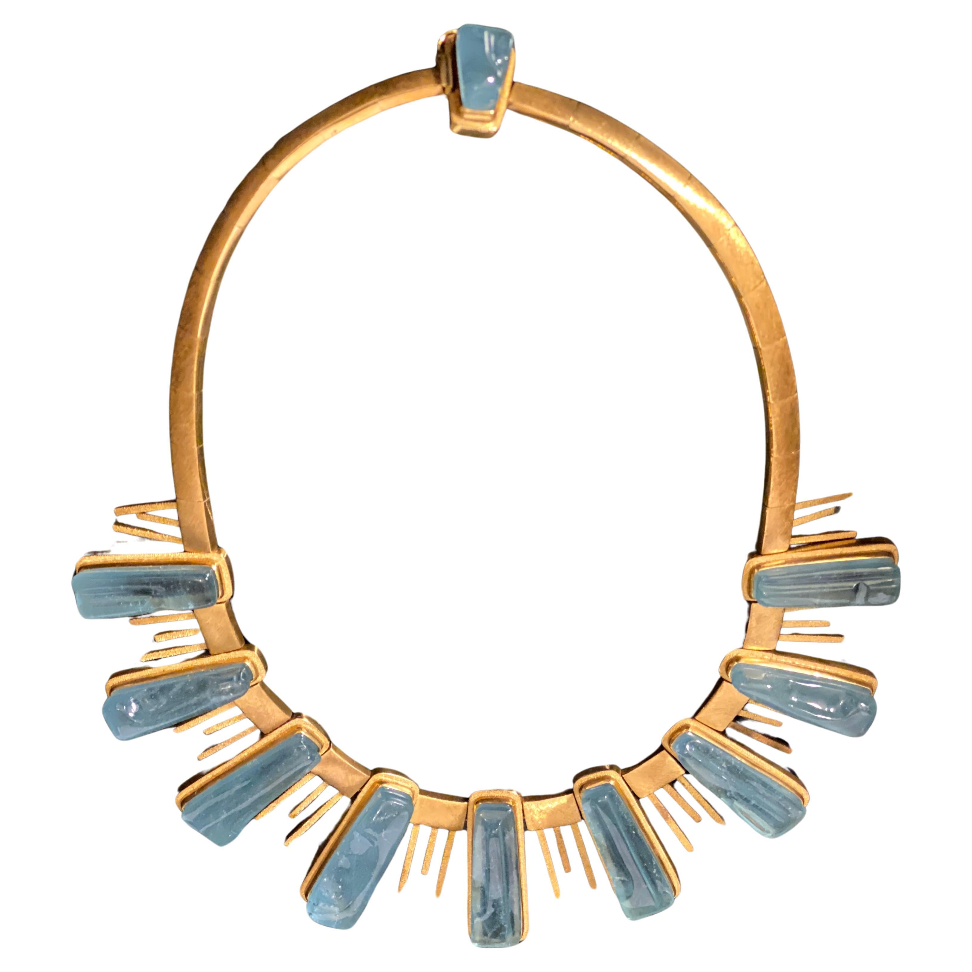 Haroldo Burle Marx 18K Yellow Gold & Aquamarine "Forma Livre" Necklace  For Sale