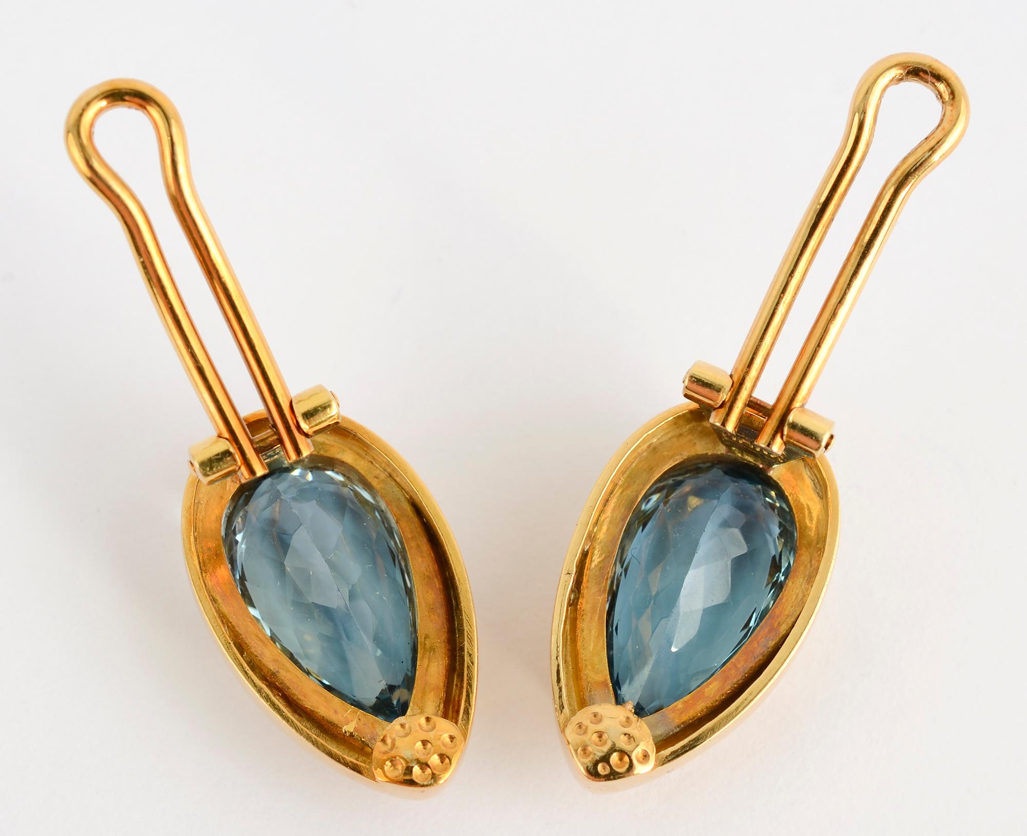 Haroldo Burle Marx Blue Topaz Gold Earrings In Excellent Condition In Darnestown, MD