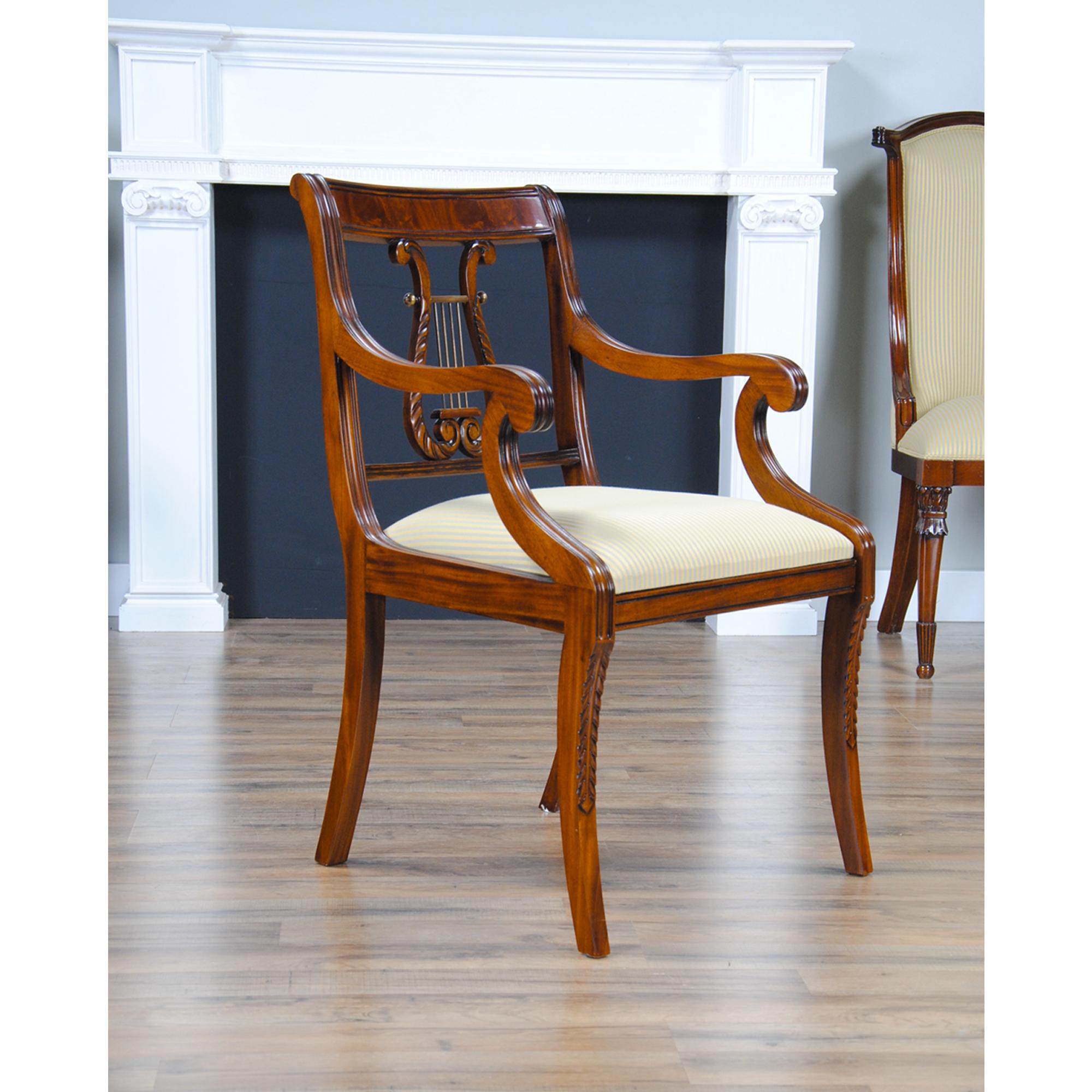 Hand-Carved Harp Back Chairs, Set of 10 For Sale