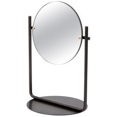 Harp Table Top Vanity Mirror in Blackened Steel and Brass by Steven Bukowski