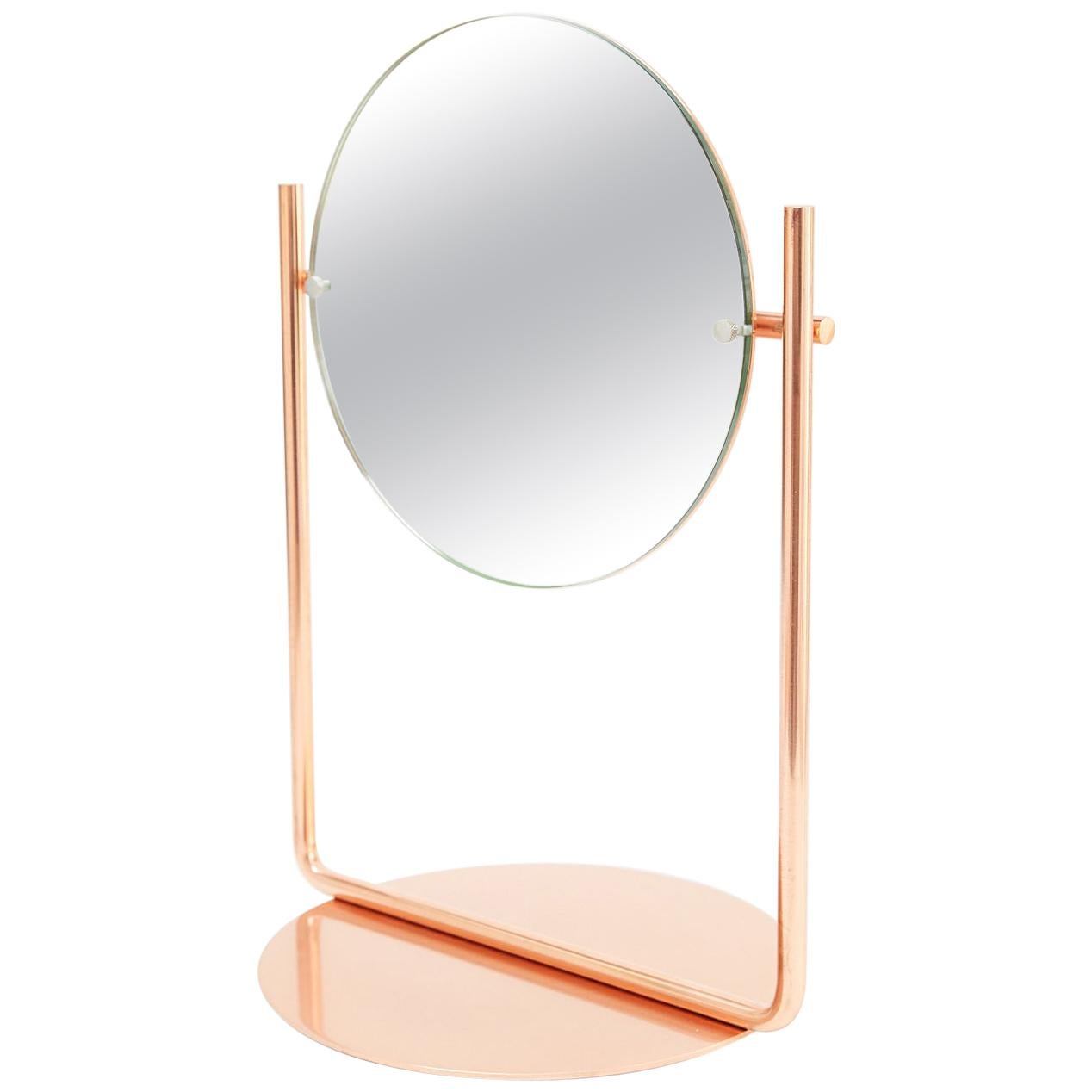 Harp Table Top Vanity Mirror in Satin Brushed Copper by Steven Bukowski For Sale