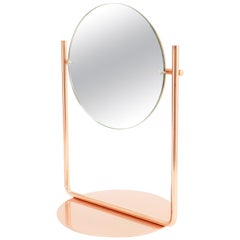 Harp Table Top Vanity Mirror in Satin Brushed Copper by Steven Bukowski