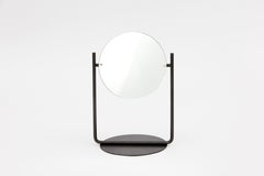 Harp Table Top Vanity Mirror in Blackened Steel and Brass by Steven Bukowski