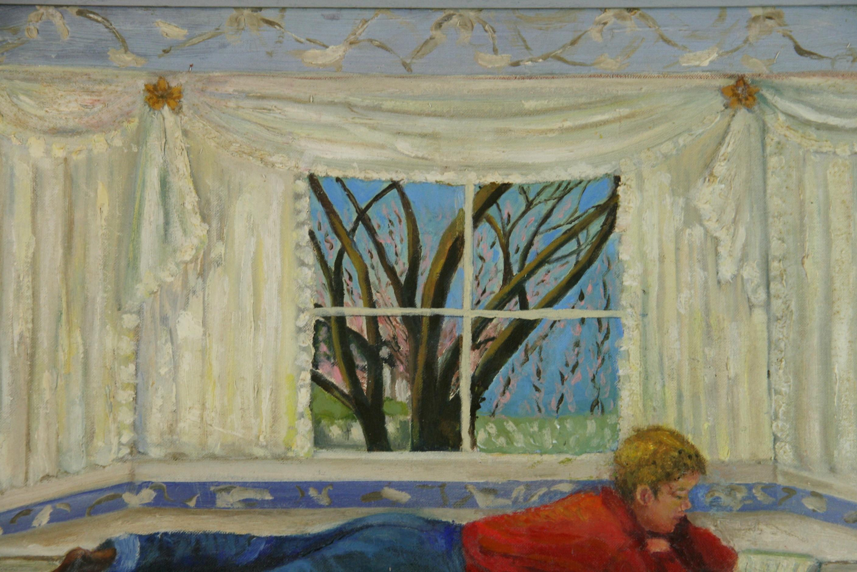 3951 Interno  vista  dipinto su tavola d'artista incastonato in una cornice di legno dipinta a mano