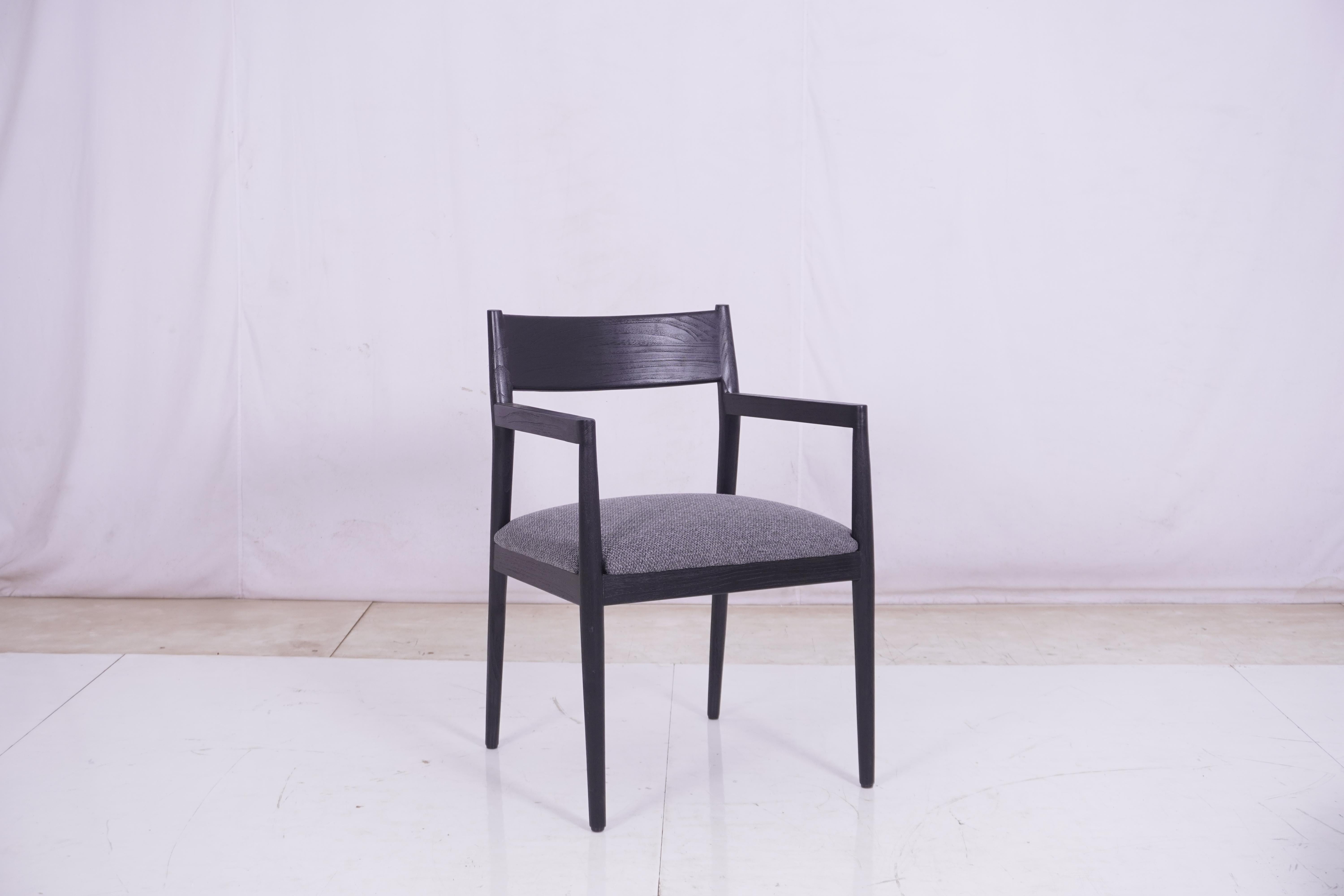 Javanese Harper Dining Chair Armchair, Teak Wood in a Black Finish. Set of 6 chairs For Sale