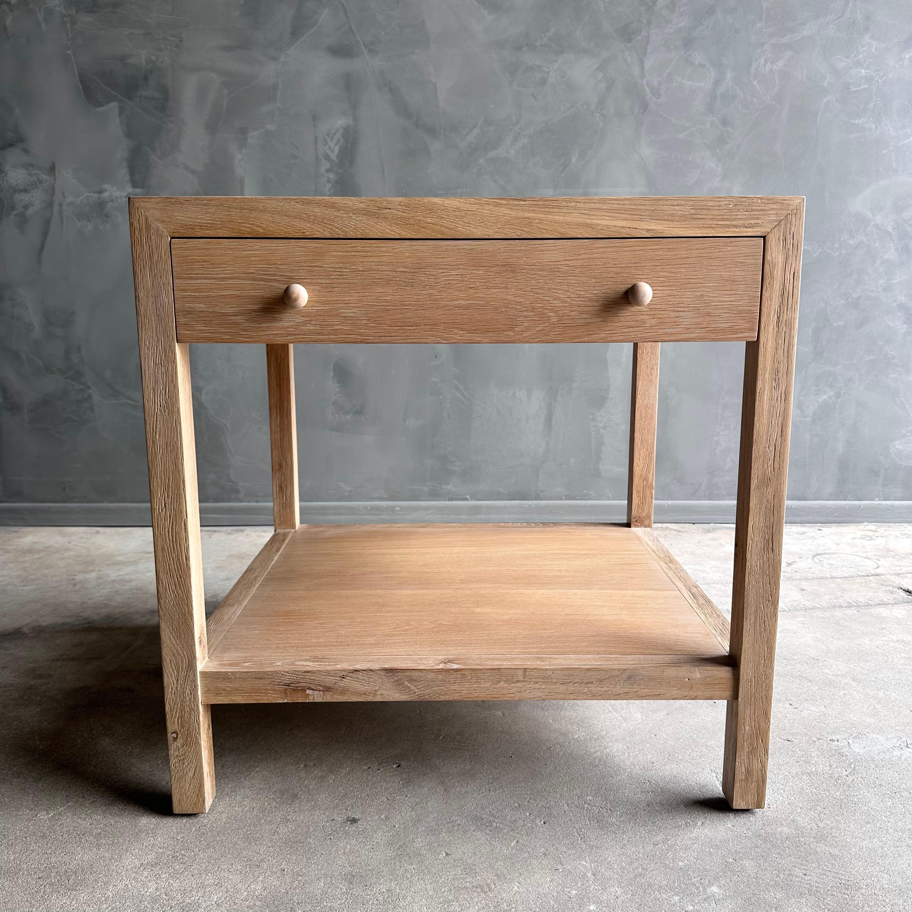 Organic Modern Harper White Oak Nightstands with Single Drawer and Shelf in a Natural Finish For Sale