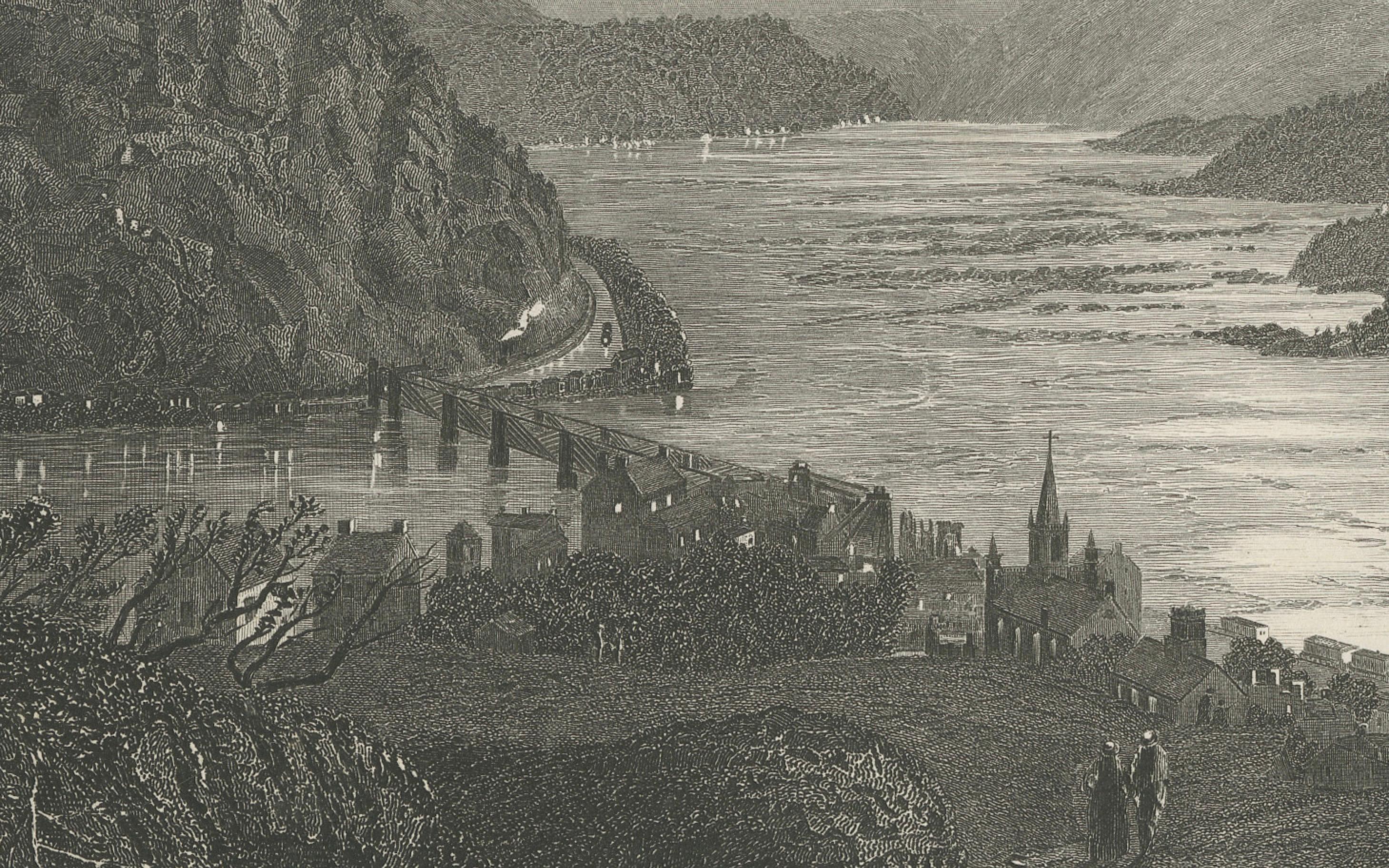 Harper’s Ferry by Moonlight, Potomac River Night View – Antique Engraving, 1872