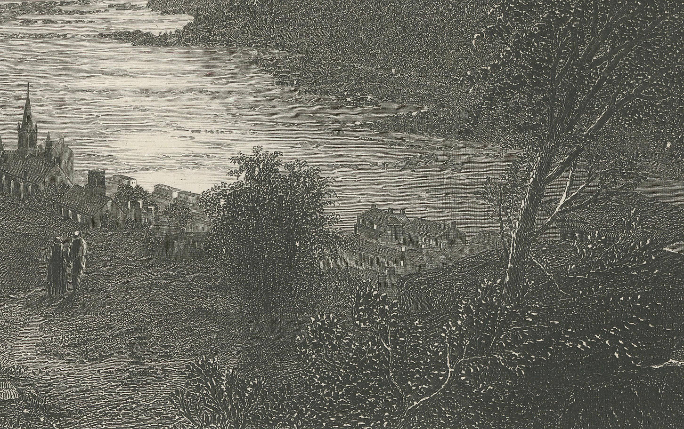Harper’s Ferry by Moonlight, Potomac River Night View – Antique Engraving, 1872