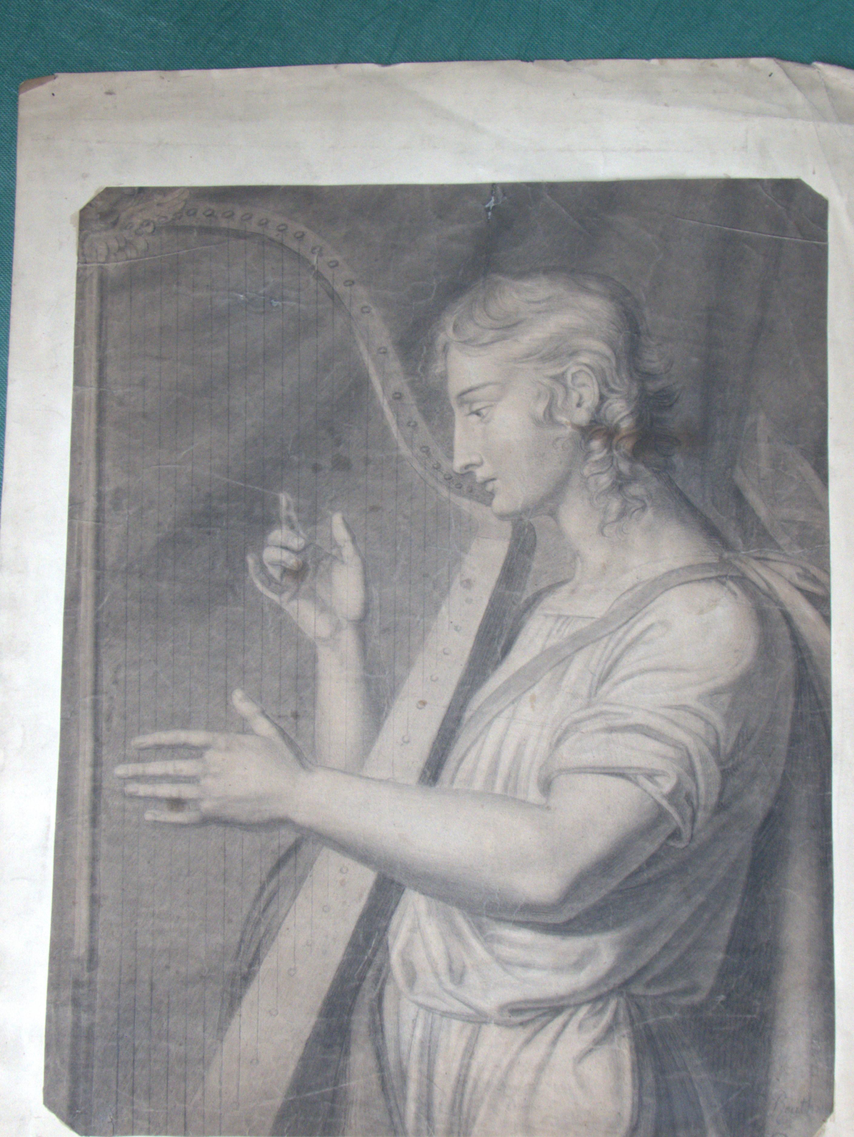 Harpist, 18th Century Drawing In Good Condition For Sale In Perth, GB