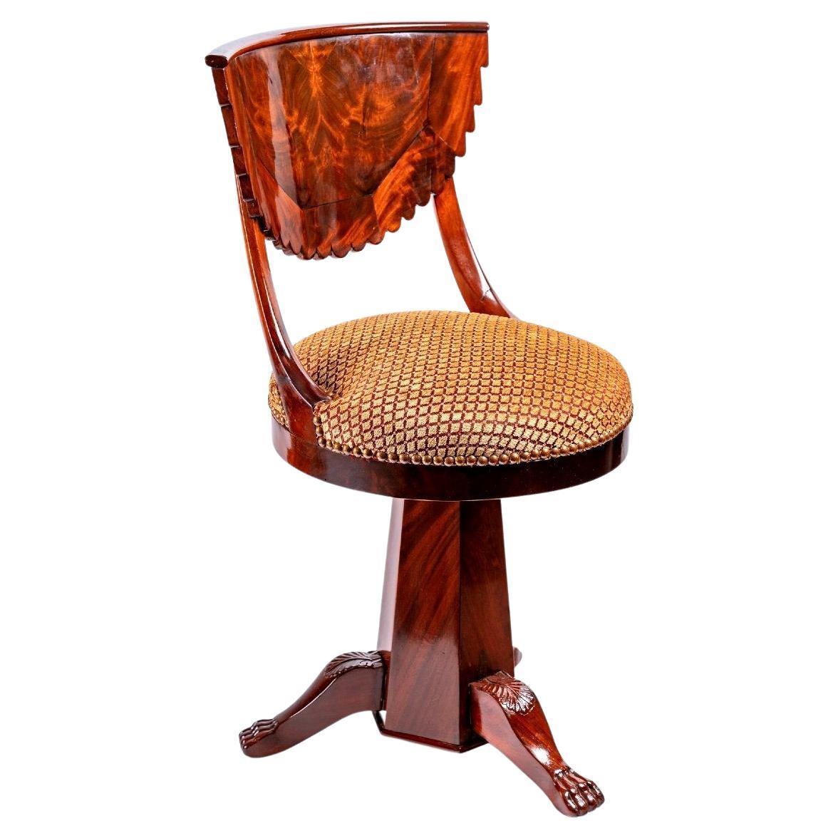 Harpist Chair Mahogany and Mahogany Veneer, Period: Restoration, 19th Century For Sale