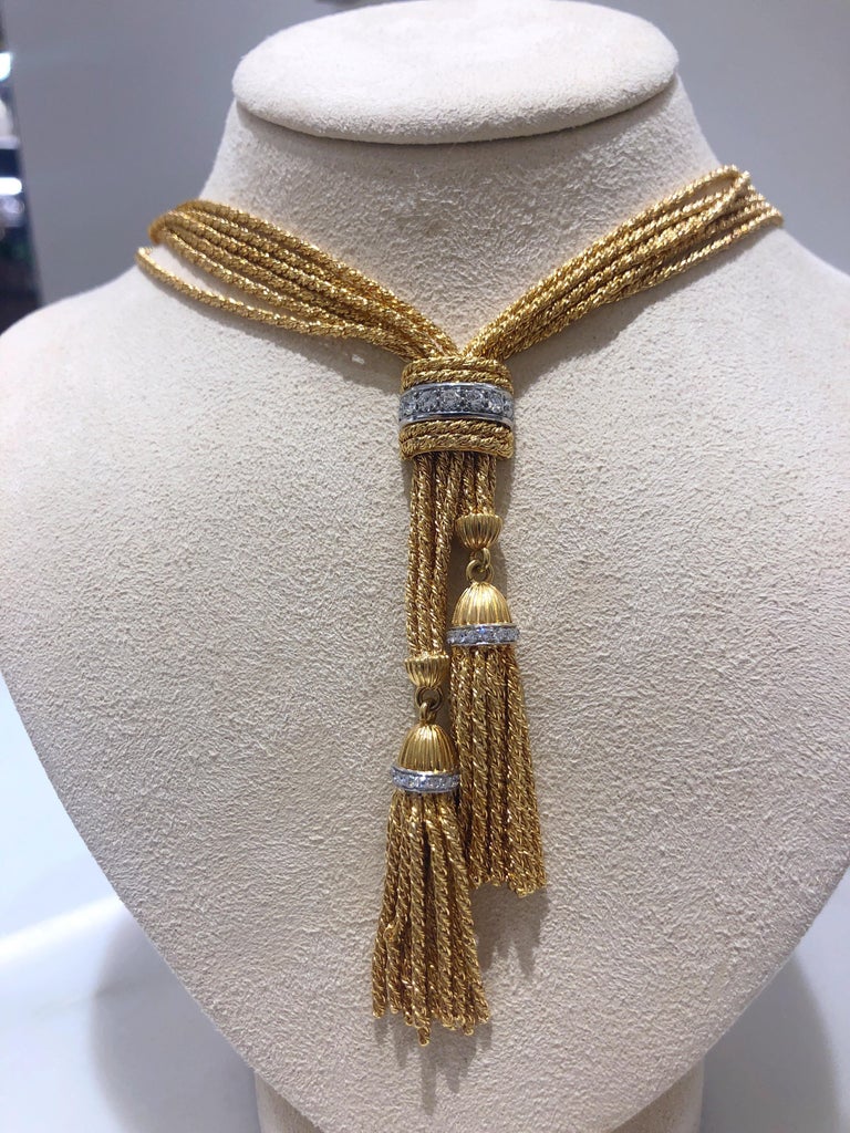 Harpo's 18 Karat Yellow Gold, 110.90 Grams, and 1.16 CT Diamond Tassel  Necklace at 1stDibs