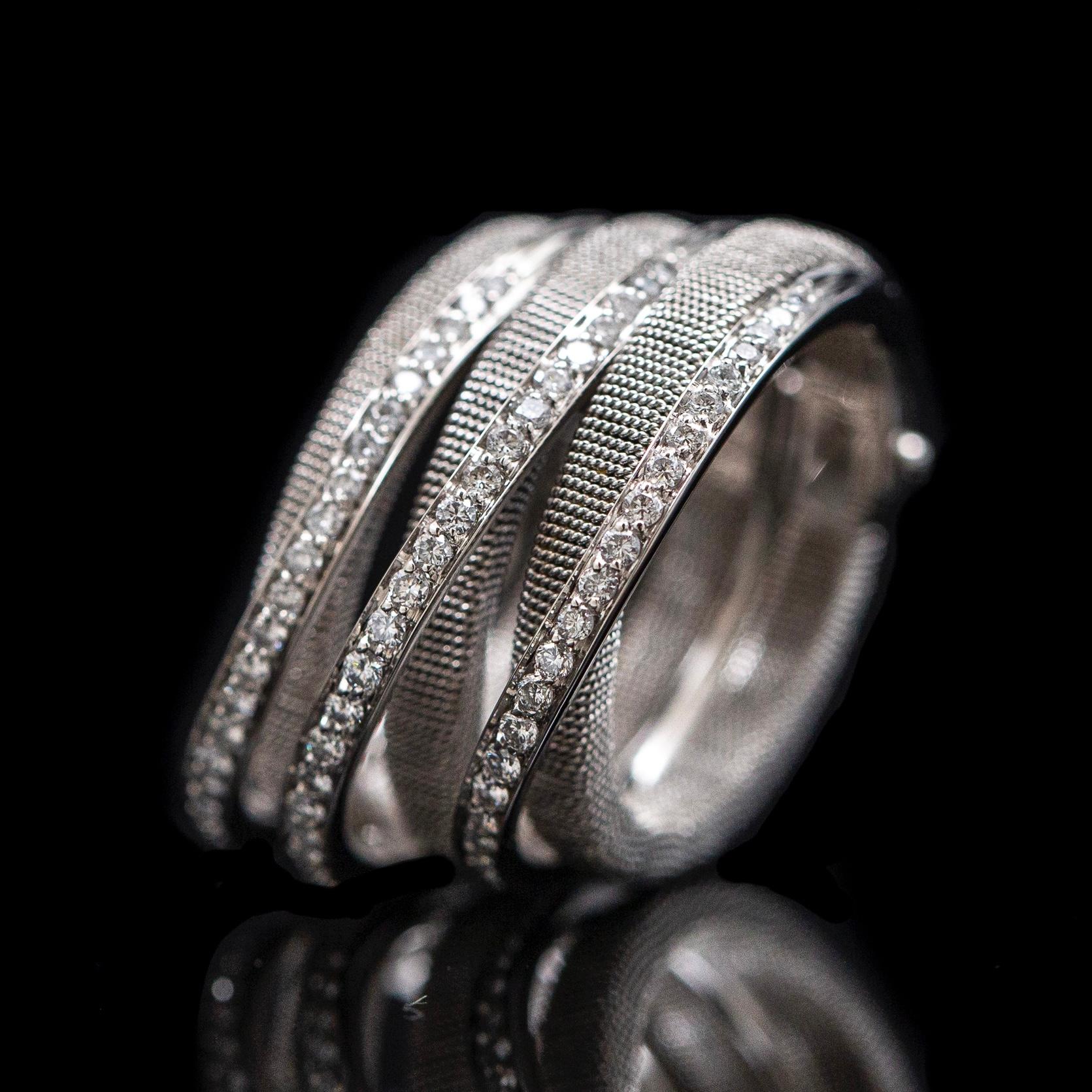 Harpo's Italy Multi-Shank Articulated Diamond Cocktail Ring 18k White Gold 7