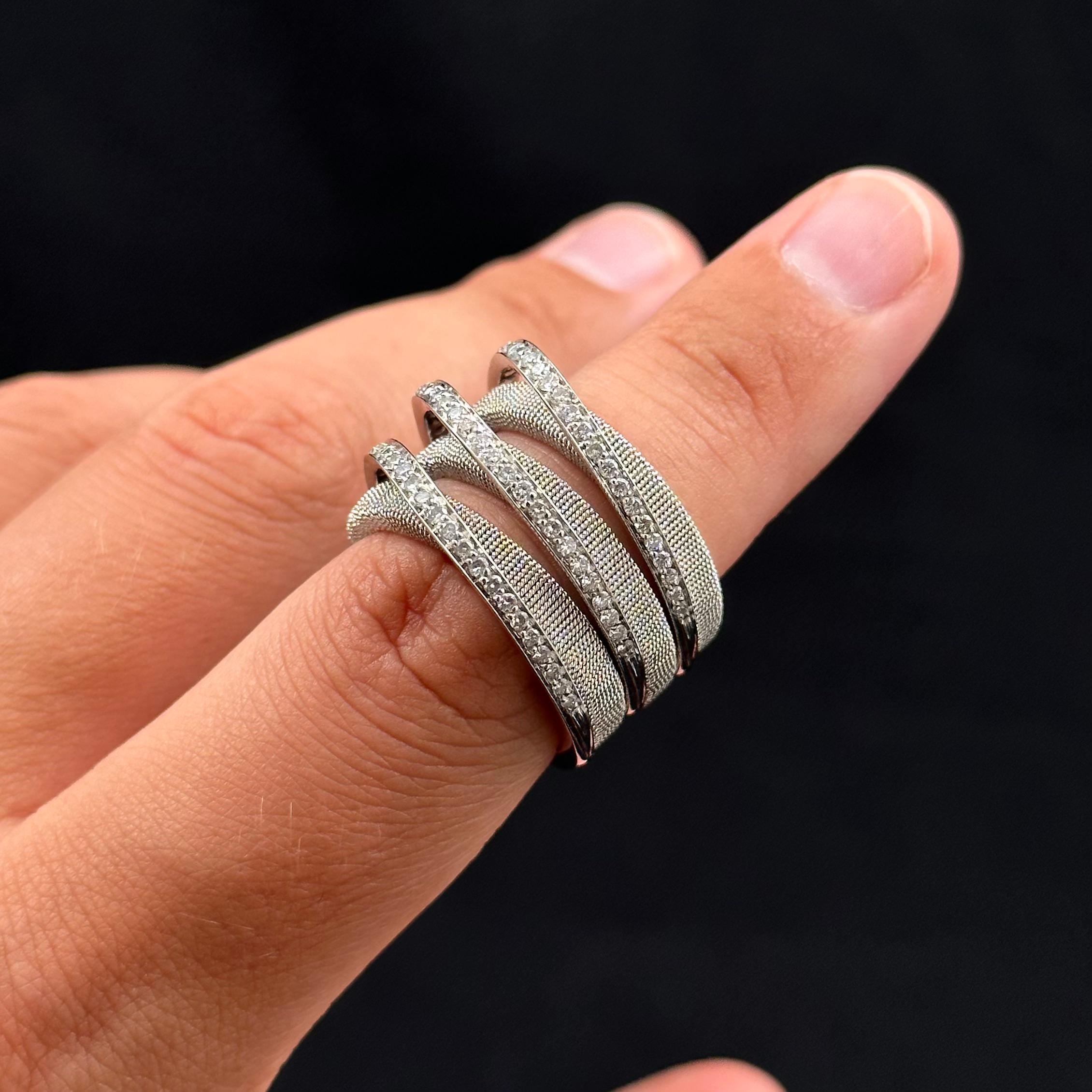 Round Cut Harpo's Italy Multi-Shank Articulated Diamond Cocktail Ring 18k White Gold