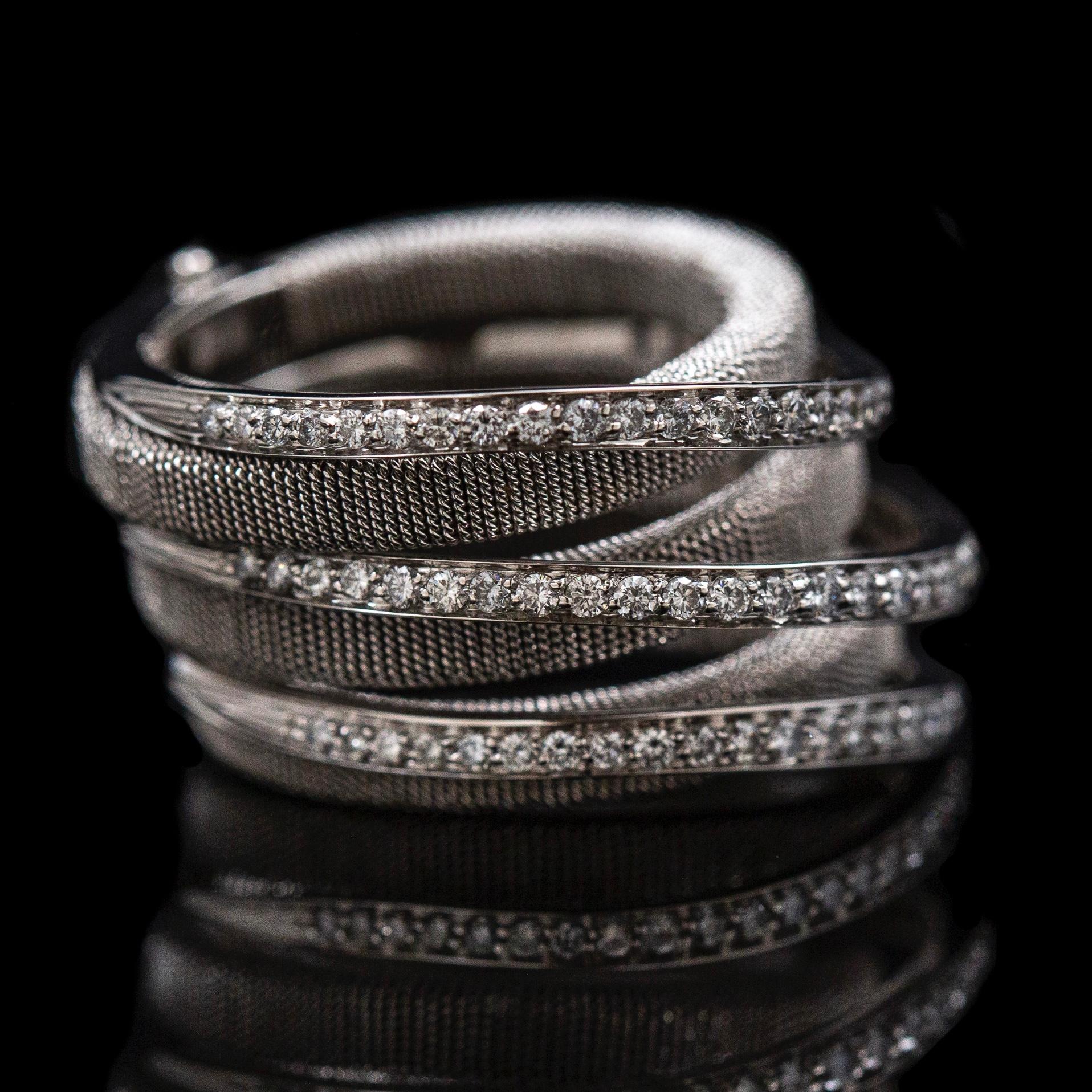 Harpo's Italy Multi-Shank Articulated Diamond Cocktail Ring 18k White Gold 1