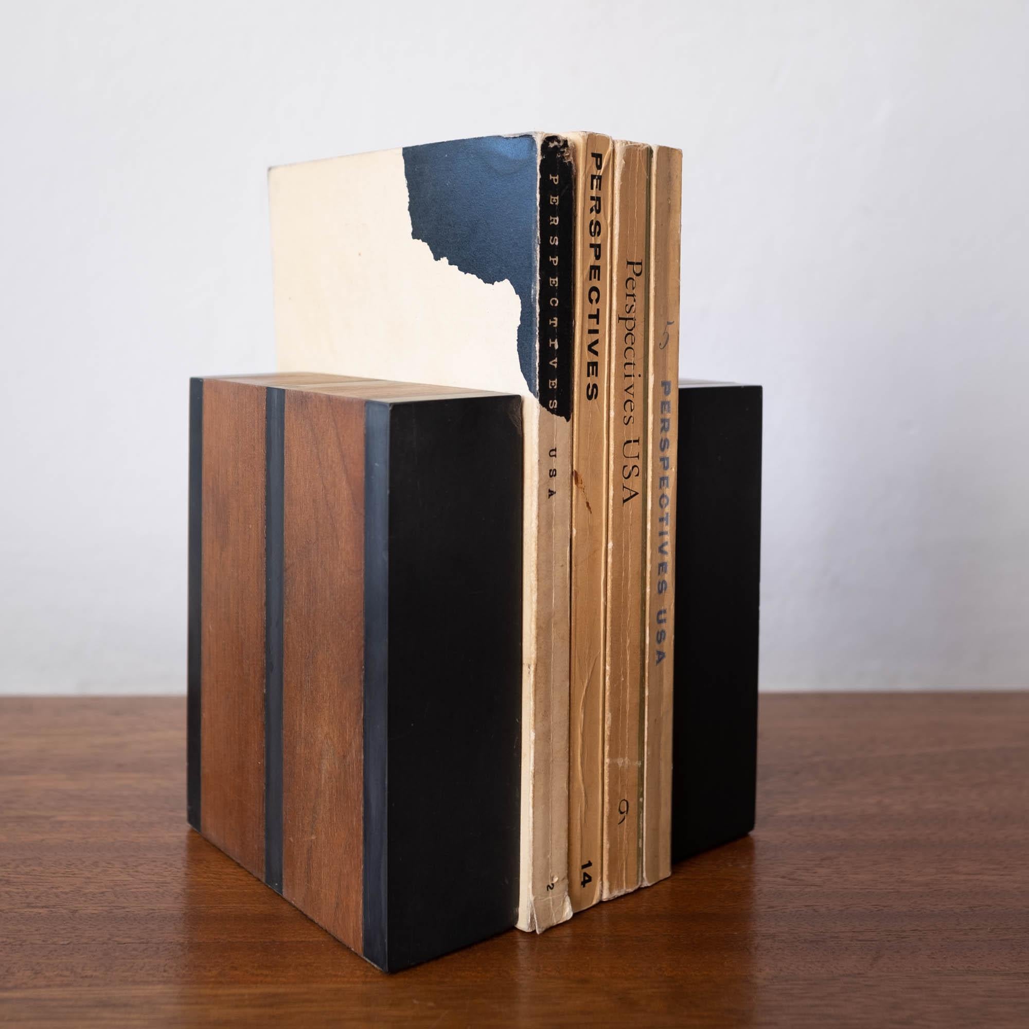 Mid-Century Modern Harpswell House Slate and Walnut Bookends