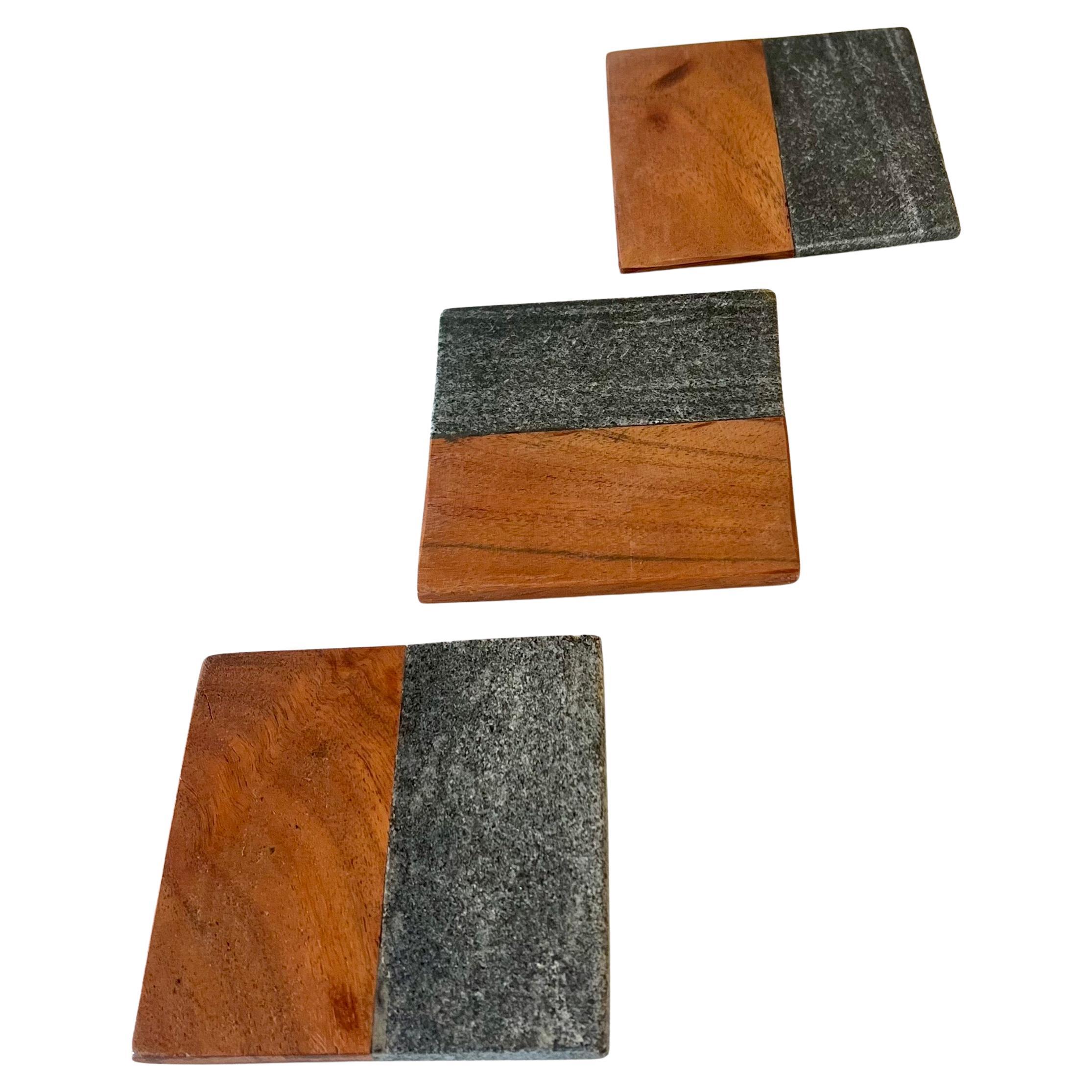 American Harpswell House Slate and Walnut set of 3 Small Appetizer Platters Coasters For Sale