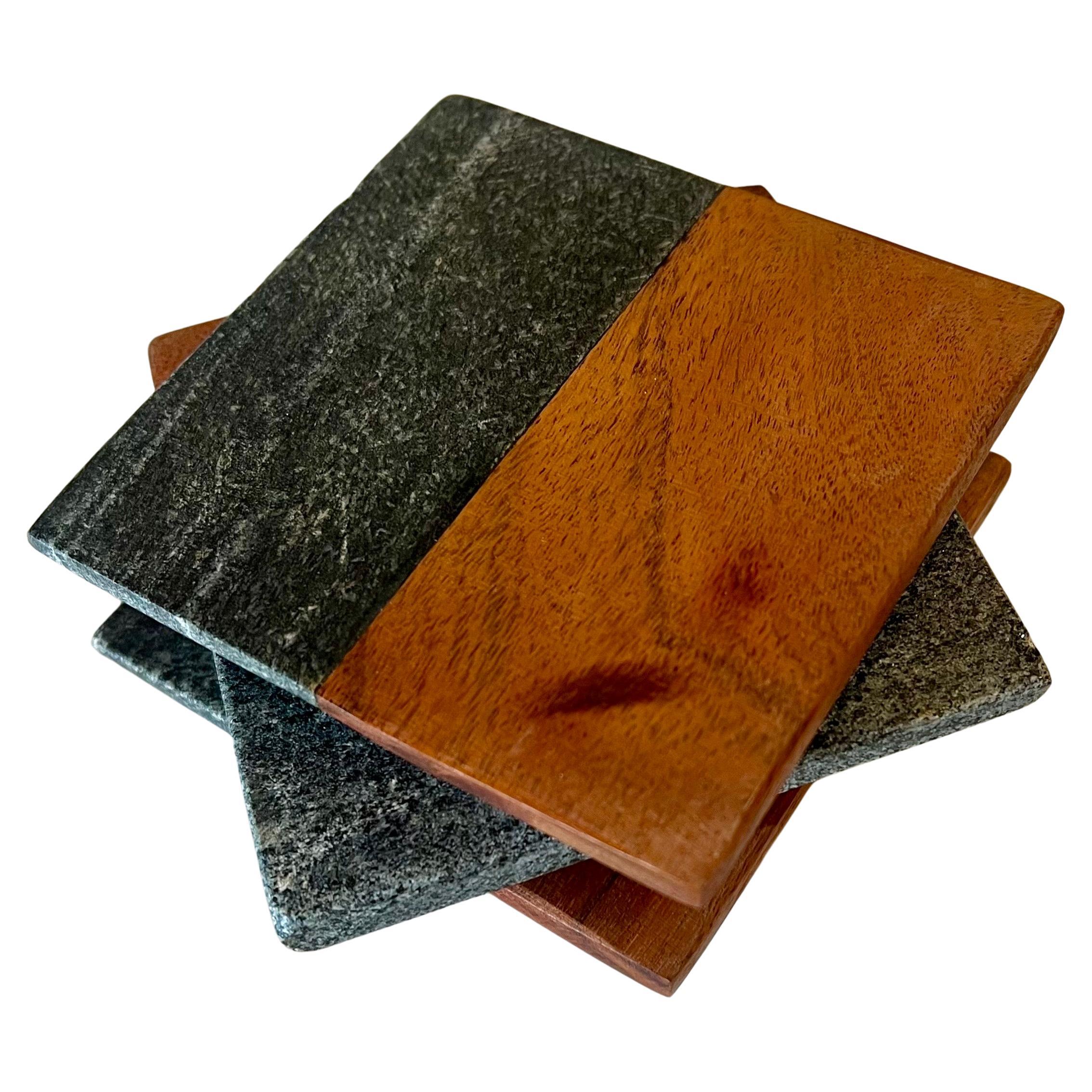 Harpswell House Slate and Walnut set of 3 Small Appetizer Platters Coasters In Excellent Condition For Sale In San Diego, CA