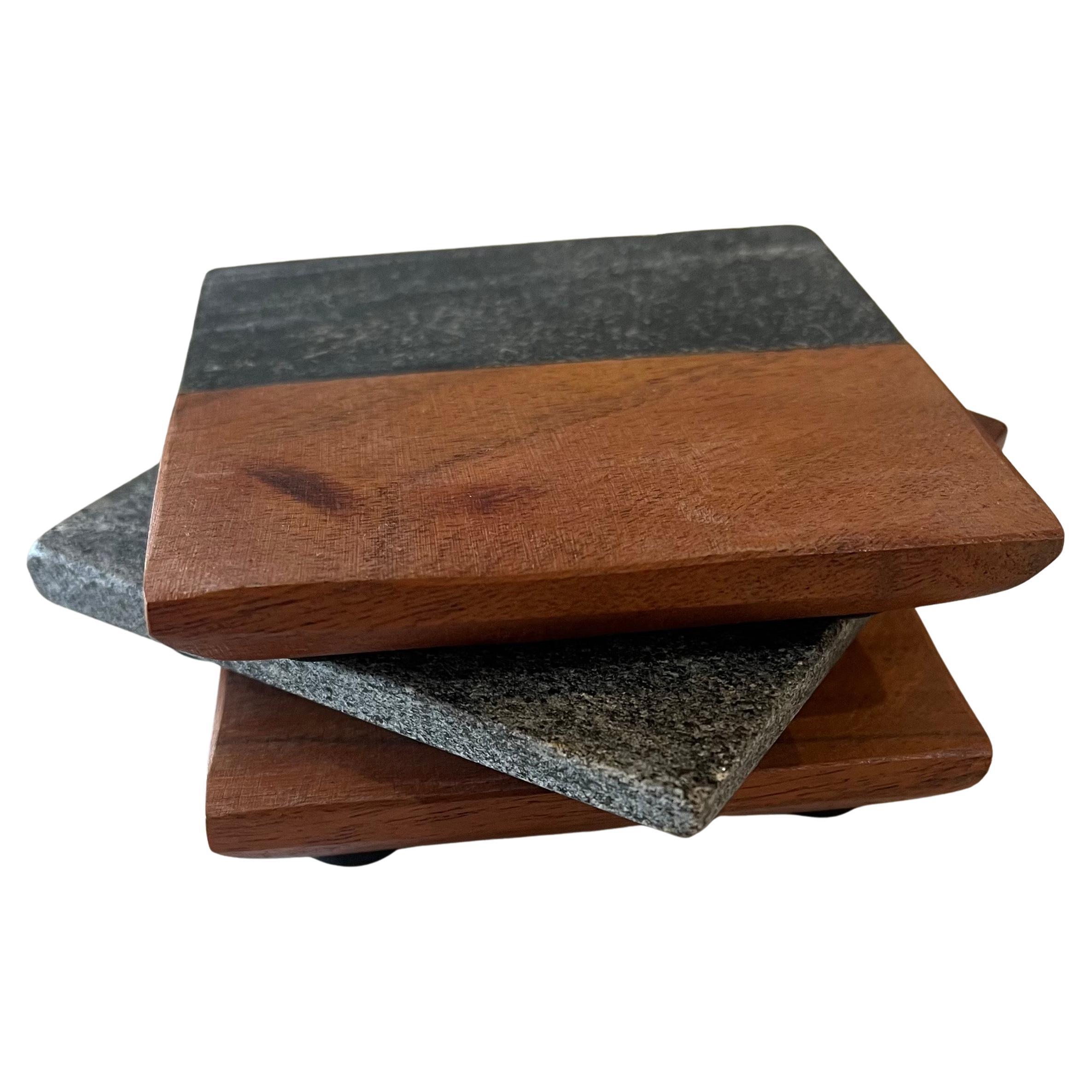Mid-20th Century Harpswell House Slate and Walnut set of 3 Small Appetizer Platters Coasters For Sale