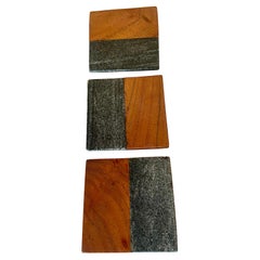 Vintage Harpswell House Slate and Walnut set of 3 Small Appetizer Platters Coasters