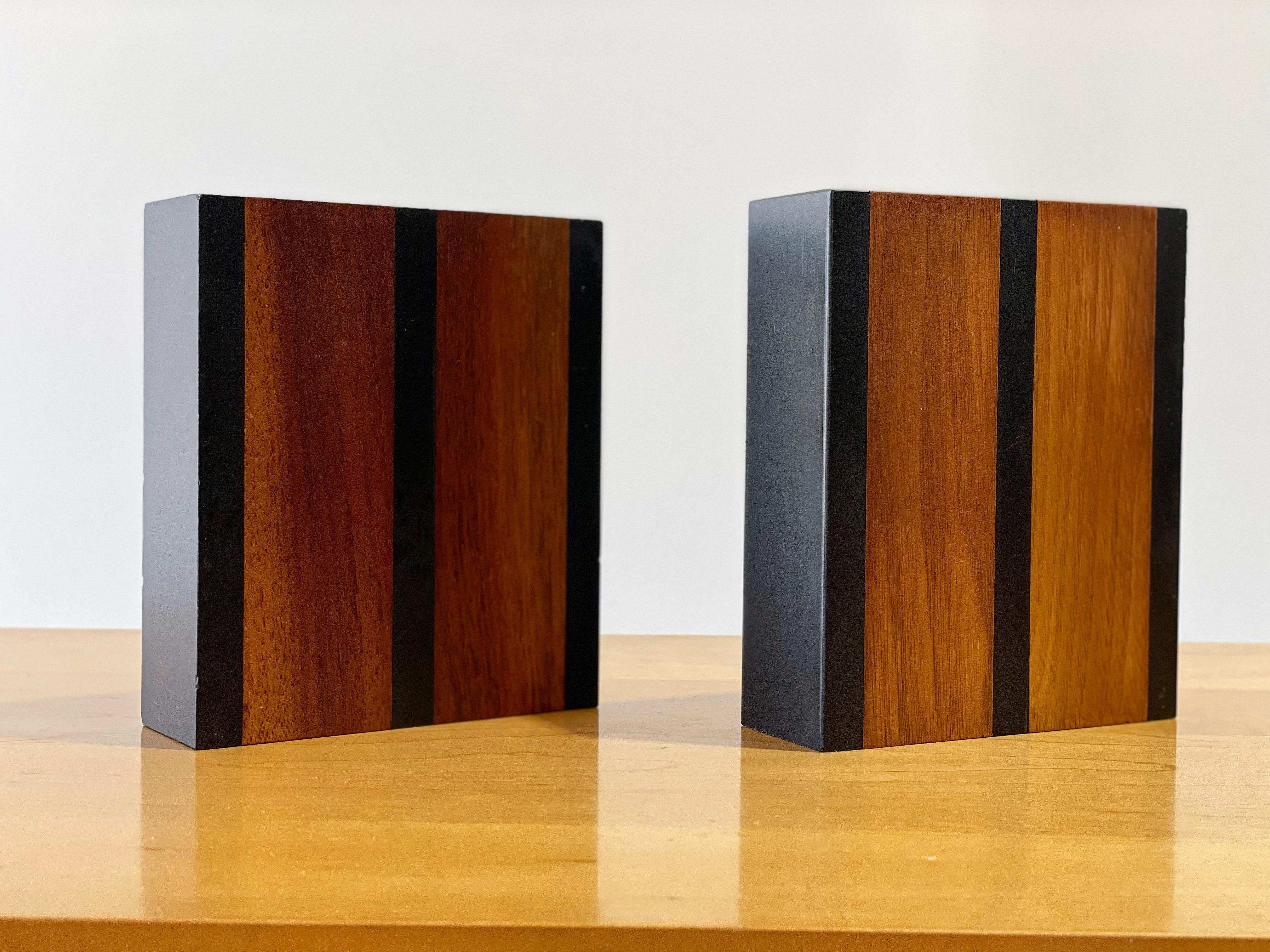 Mid-Century Modern Harpswell House Walnut and Slate Modernist Bookends, After Phillip Lloyd Powell