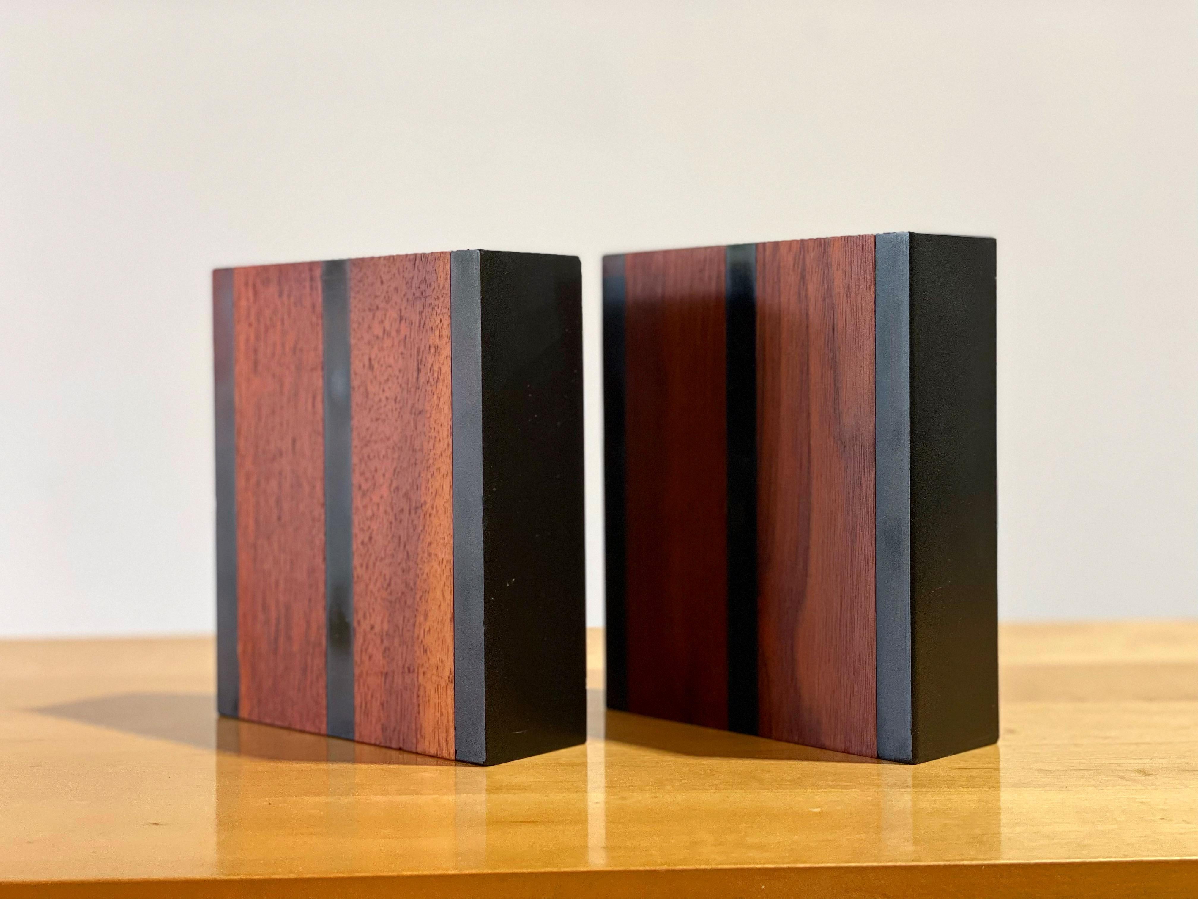 Mid-20th Century Harpswell House Walnut and Slate Modernist Bookends, After Phillip Lloyd Powell