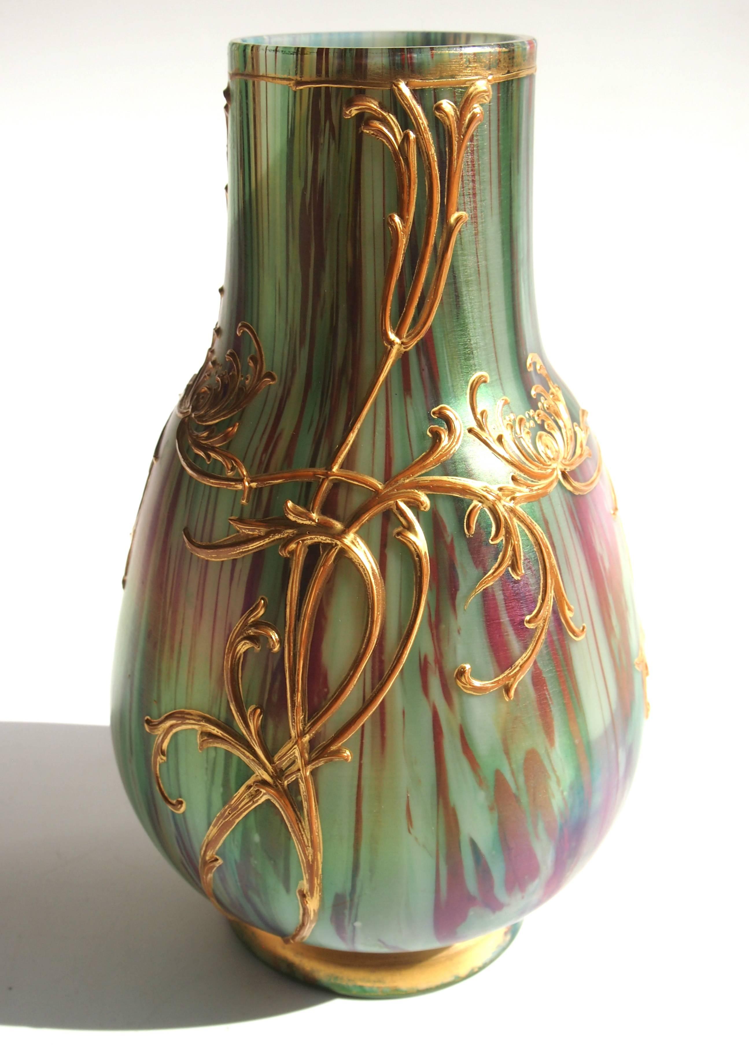 Czech Harrach Art Nouveau Rococo Revival Jaspis Vase