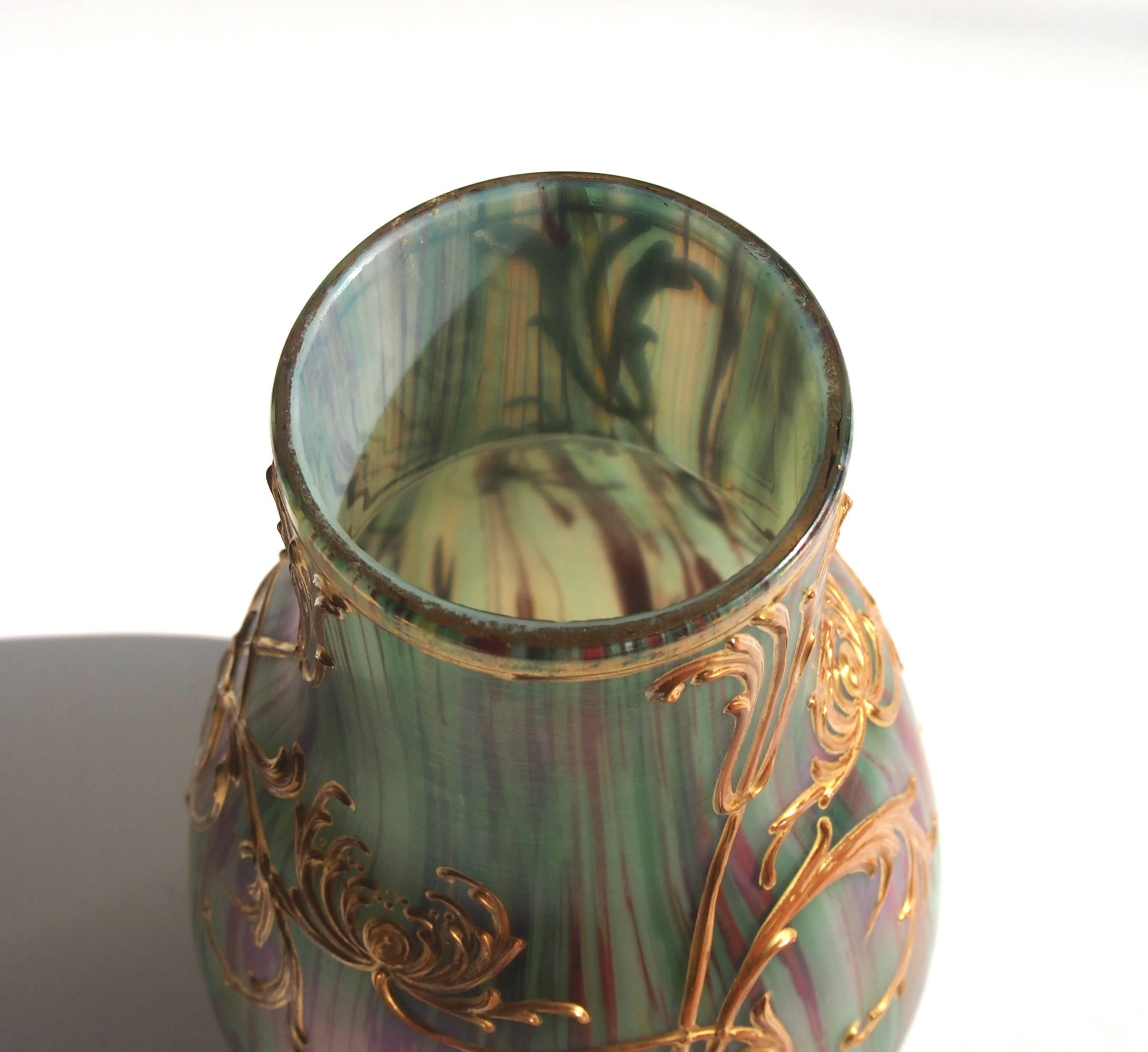 Early 20th Century Harrach Art Nouveau Rococo Revival Jaspis Vase