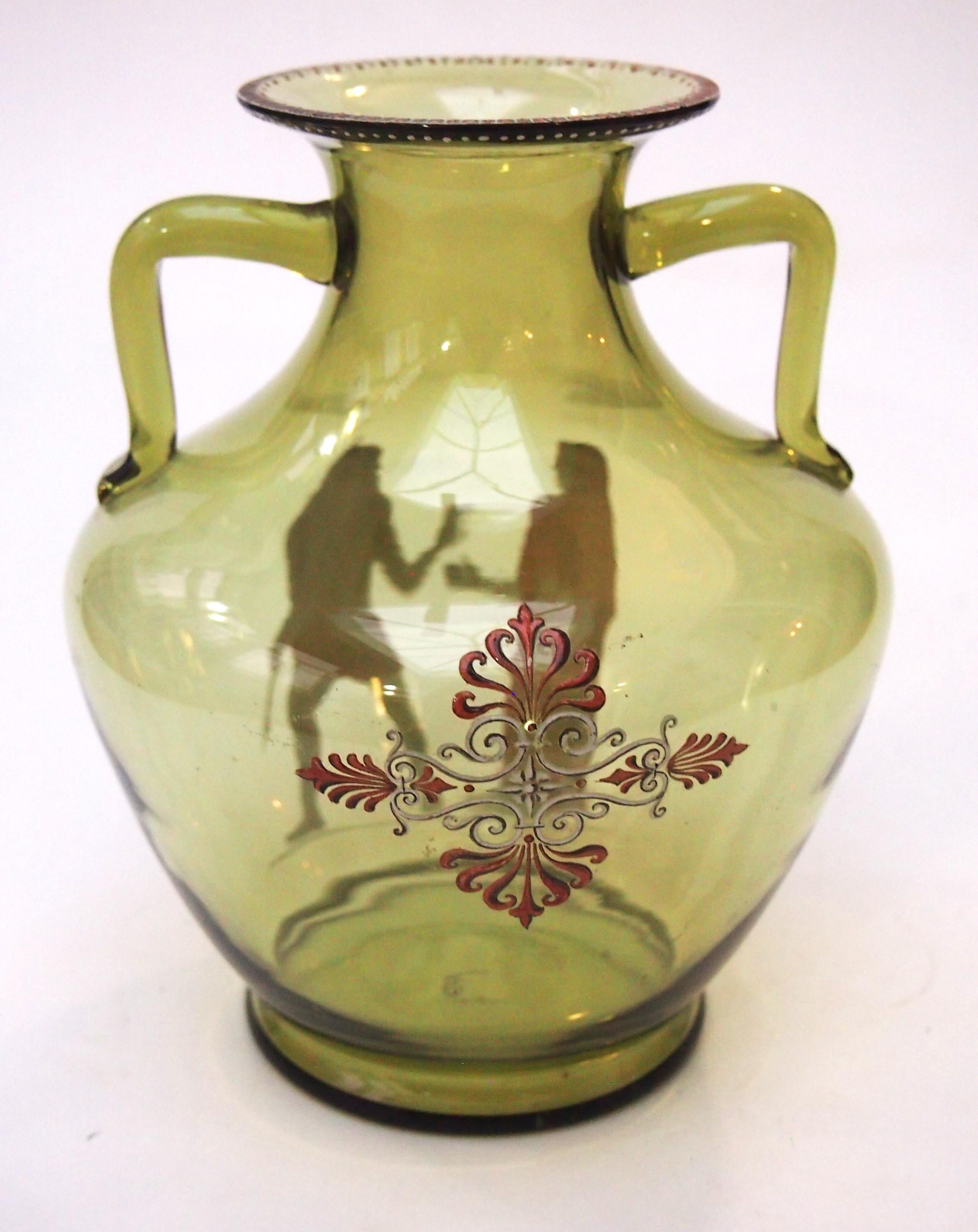 Art Nouveau Harrach Glass Vase Decorated with Classical Figures  c1890 For Sale