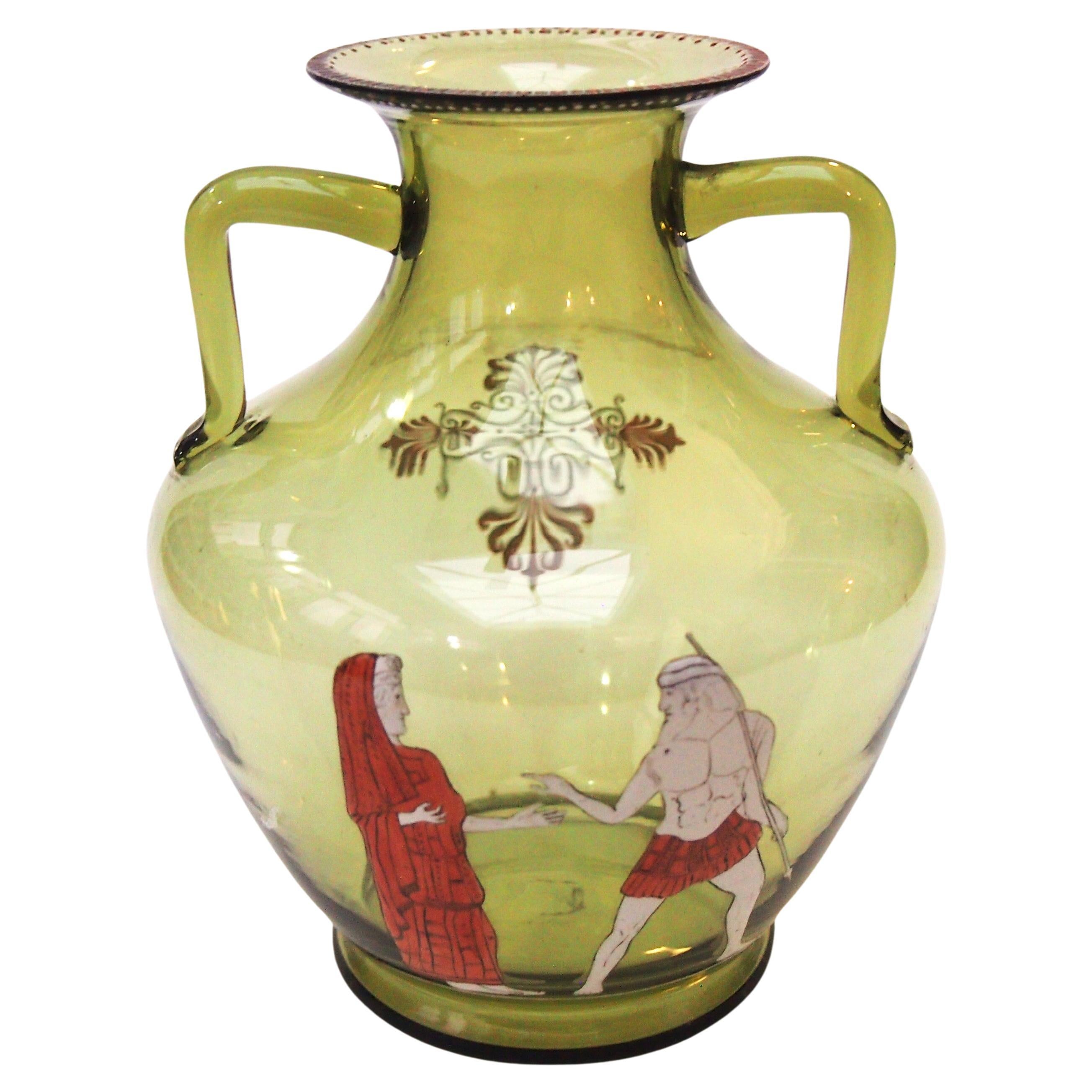 Harrach-Glasvase, dekoriert mit klassischen Figuren  c1890 im Angebot