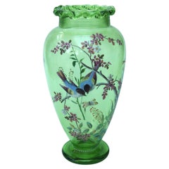 Harrach Glass Vase Decorated with Birds in Branches  c1890