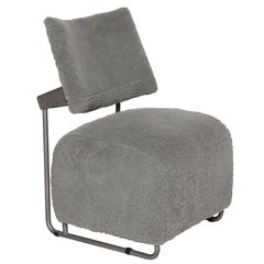 Harri Kohonen Oscar Pair of Grey Shearling Metal Chairs Postmodern, Finland