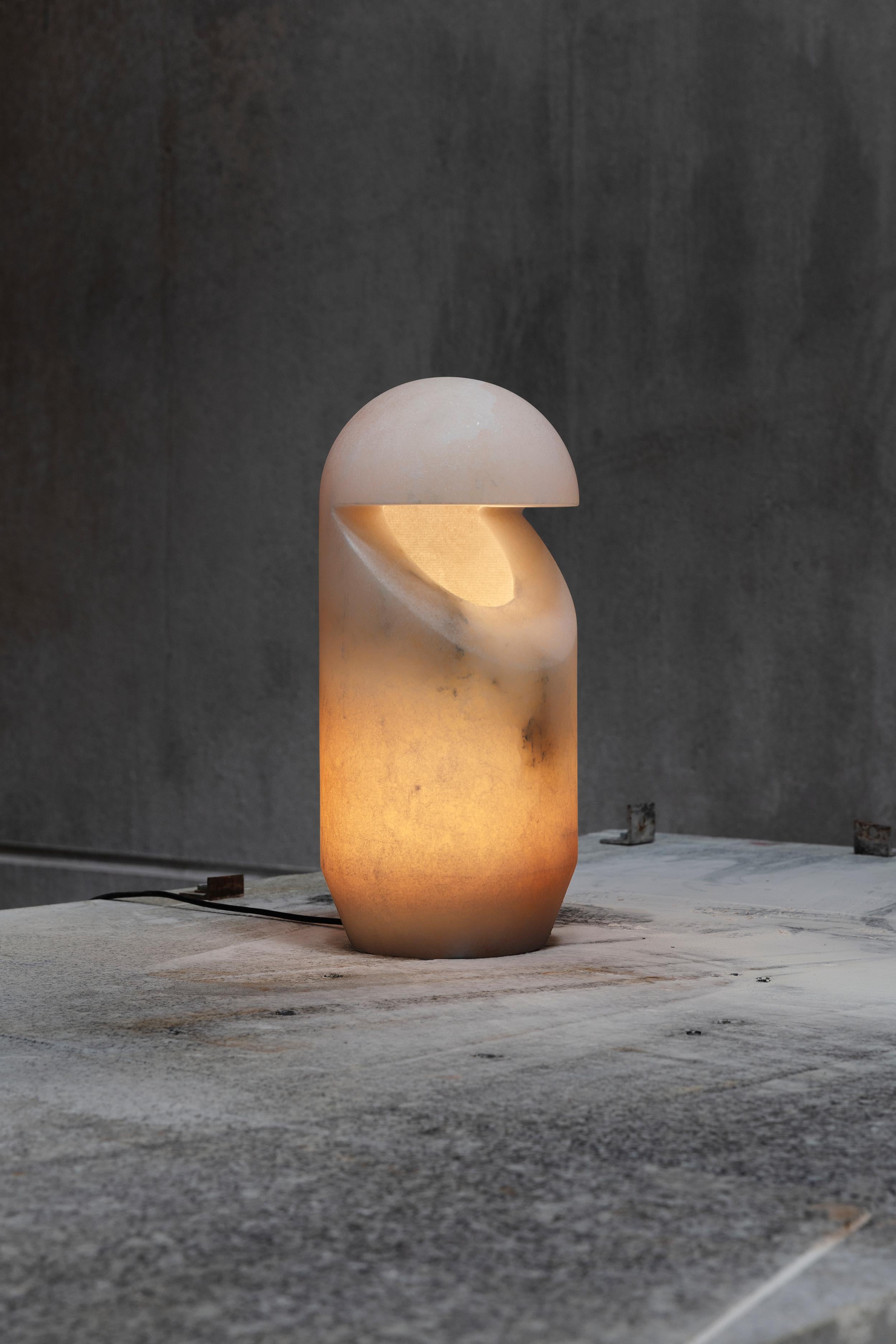 Spanish Handcrafted Alabaster Table Lamp by Joshua Linacisoro – Warm Ambient Light For Sale