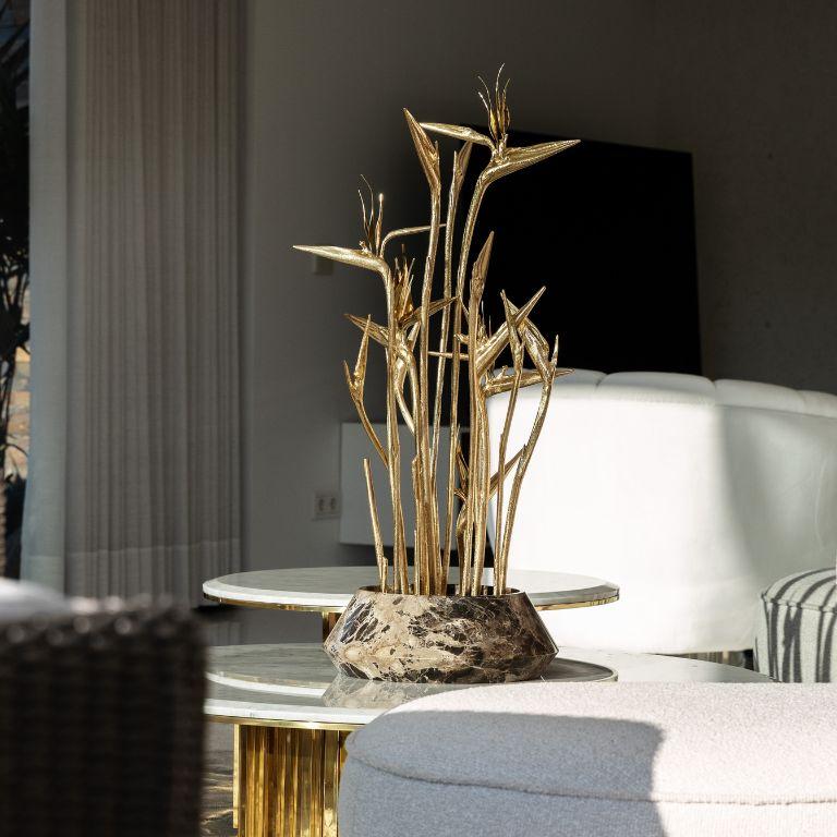 Organic Modern Harriak – Sculptural Emperador Marble Vase Inspired by Birds of Paradise For Sale