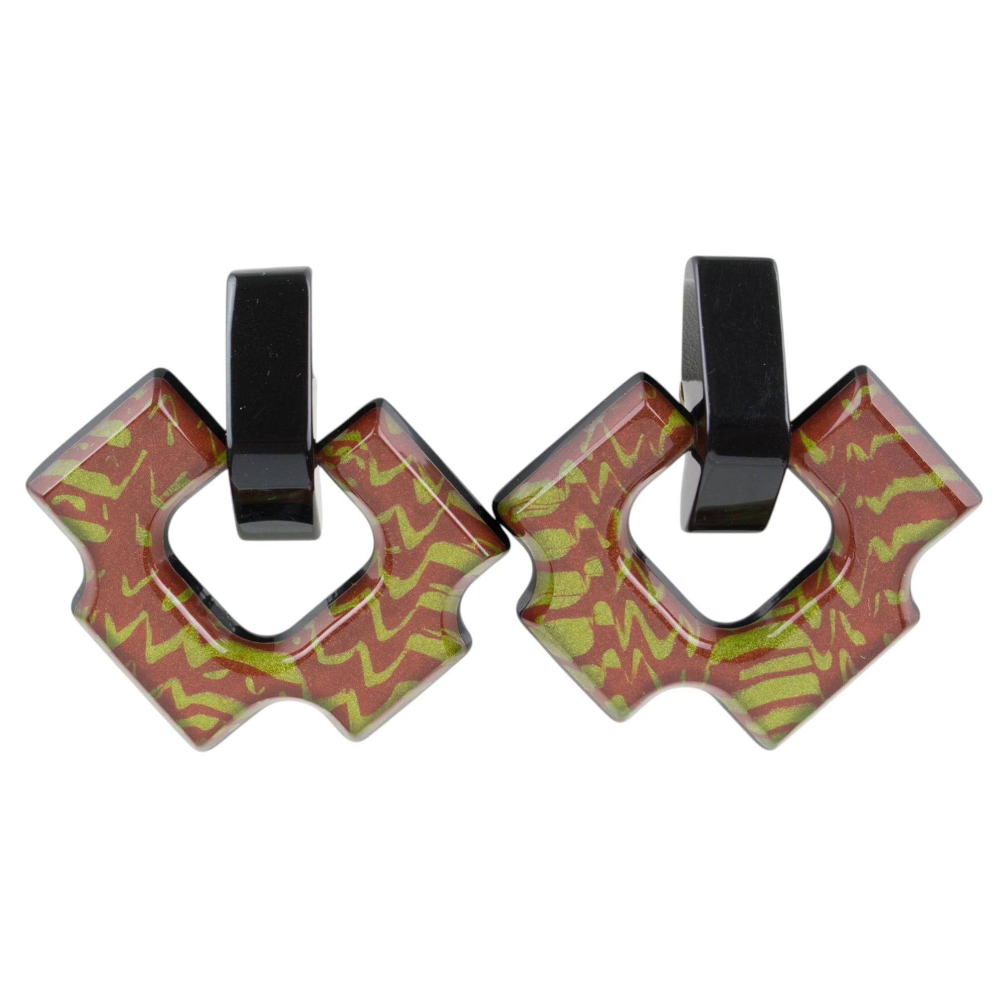 Harriet Baugmight for Kaso Dangle Clip Earrings Multicolor Resin Door Knocker For Sale