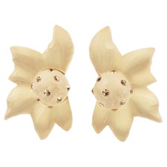 Harriet Baugnight for Kaso Frosted Flower Lucite Resin Jeweled Clip Earrings