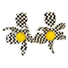 Harriet Bauknight for Kaso Black and White Resin Flower Dangle Pierced Earrings