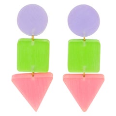 Harriet Bauknight for Kaso Pastel Acrylic Lucite Dangling Clip-on Earrings