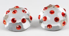 Harriet Bauknight KASO Acrylic and Orange Crystal Jeweled Clip Earrings