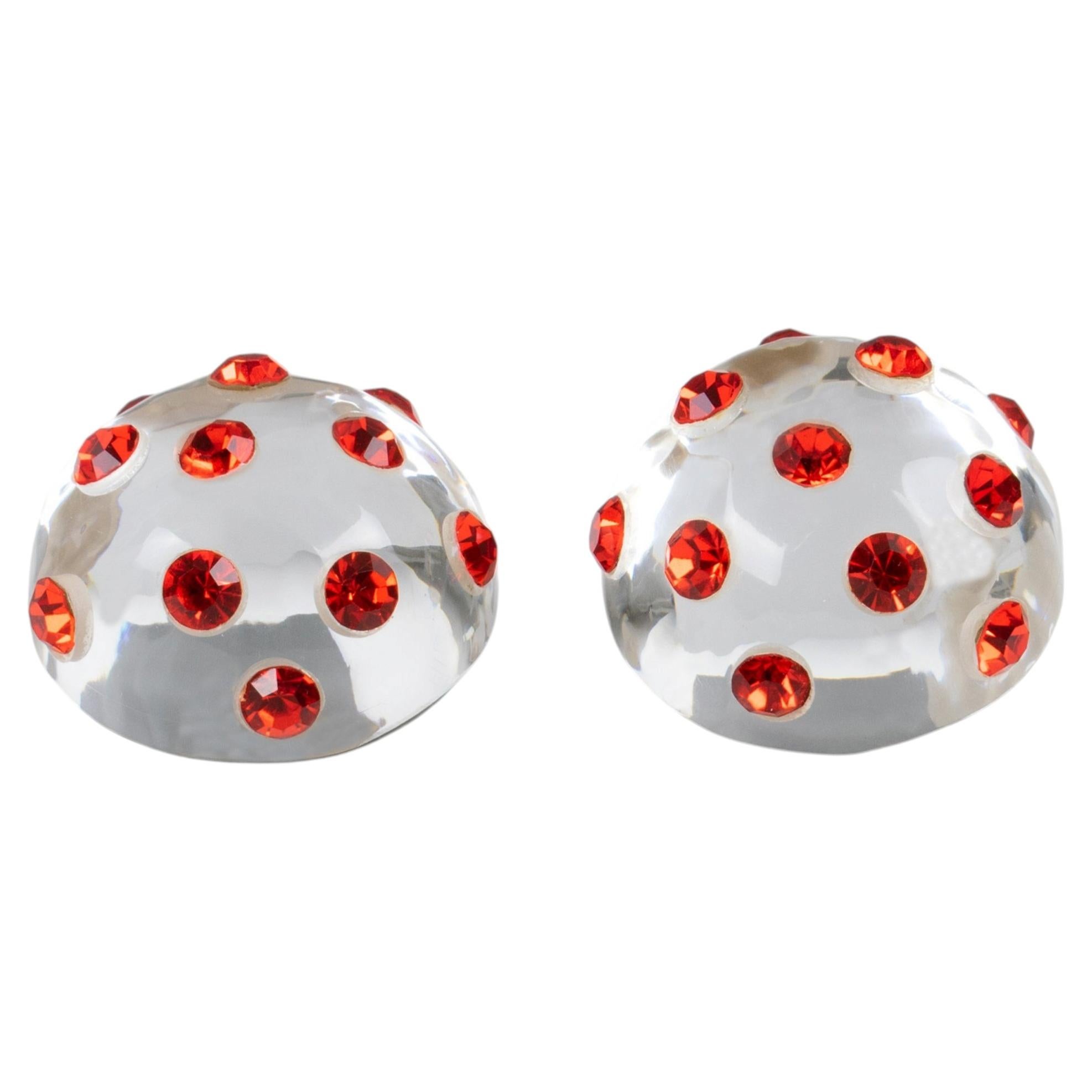 Harriet Bauknight KASO Acrylic and Orange Crystal Jeweled Clip Earrings