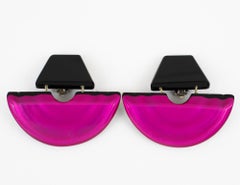 Harriet Bauknight by Kaso Fuchsia and Black Acrylic Resin Dangle Clip Earrings