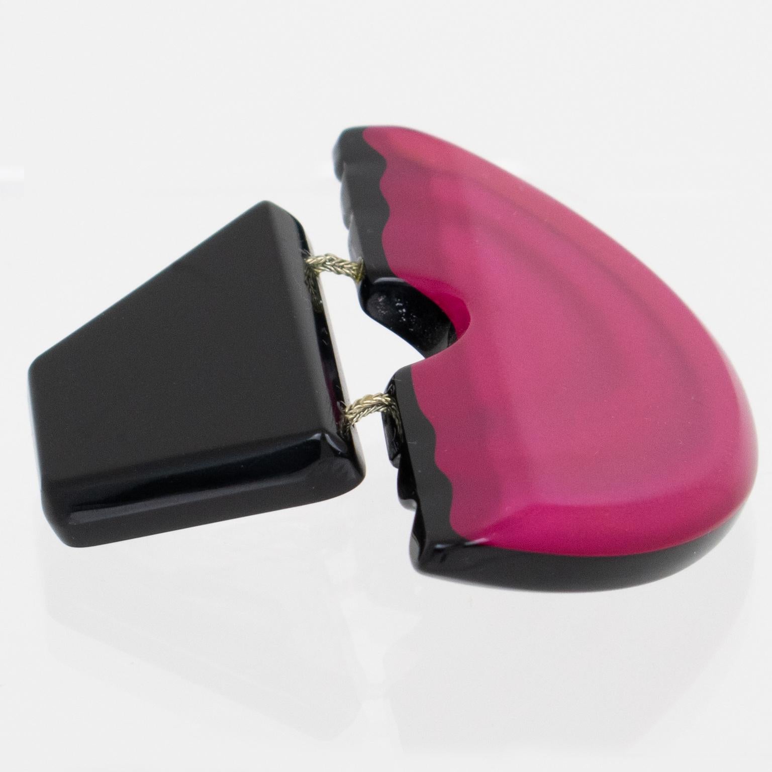 Women's or Men's Harriet Bauknight by Kaso Fuchsia Dangle Clip Earrings For Sale
