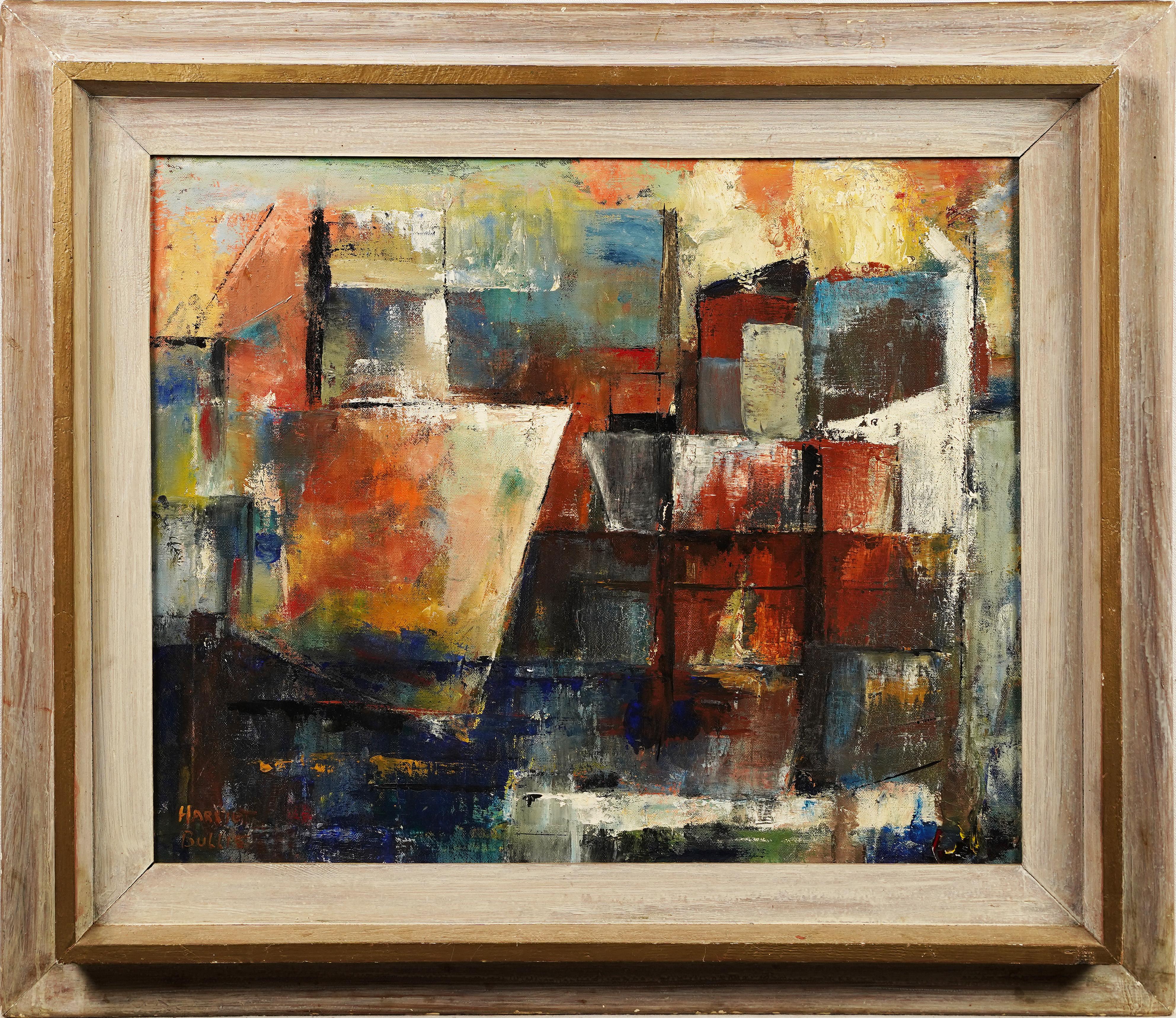Antique American signed modernist oil painting.  Oil on canvas.  Signed.  Framed.  Image size, 24L x 20H.