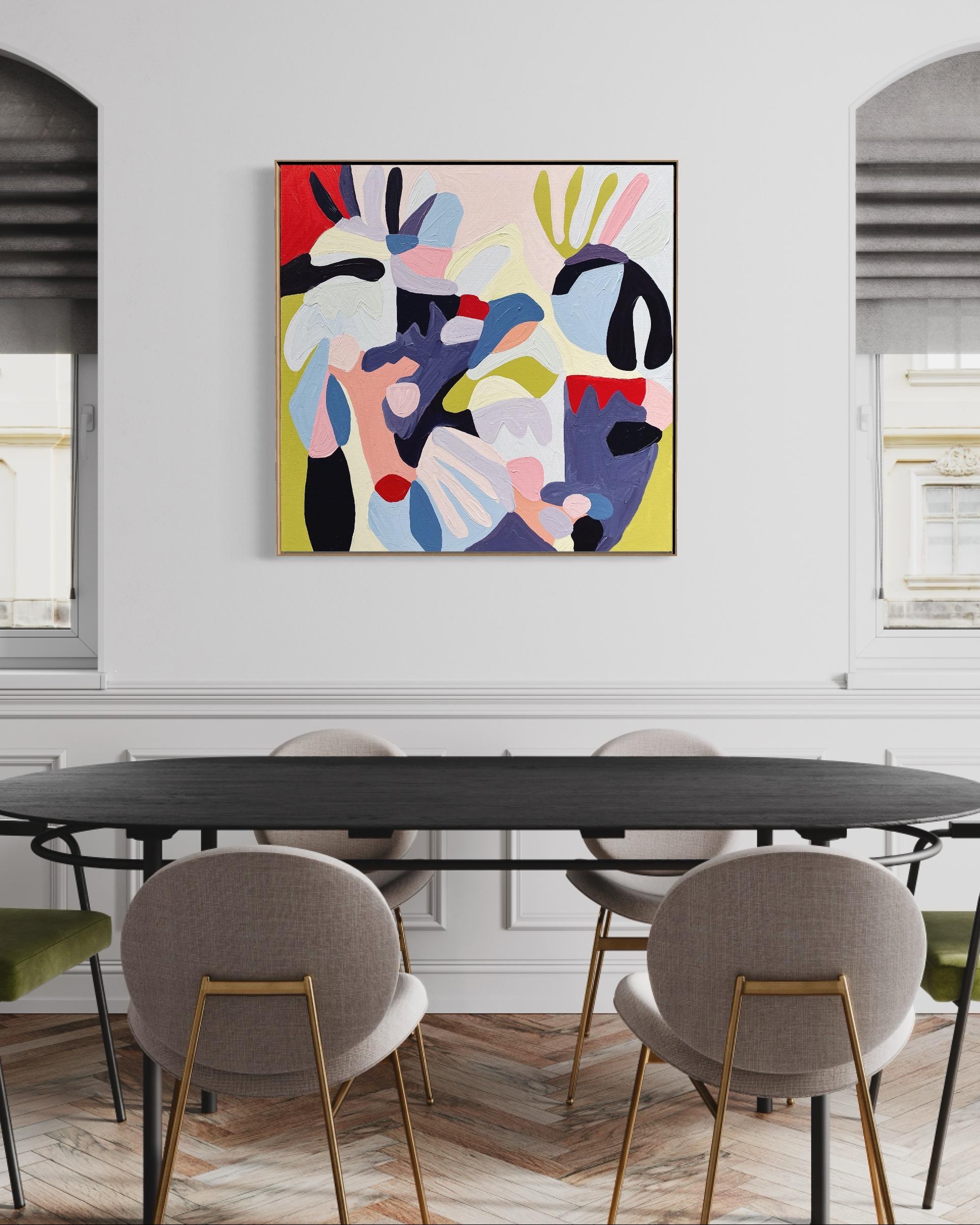 Date Night, Bold Abstract Art, Bright Contemporary Picasso Style Artwork - Painting by Harriet Chomley 